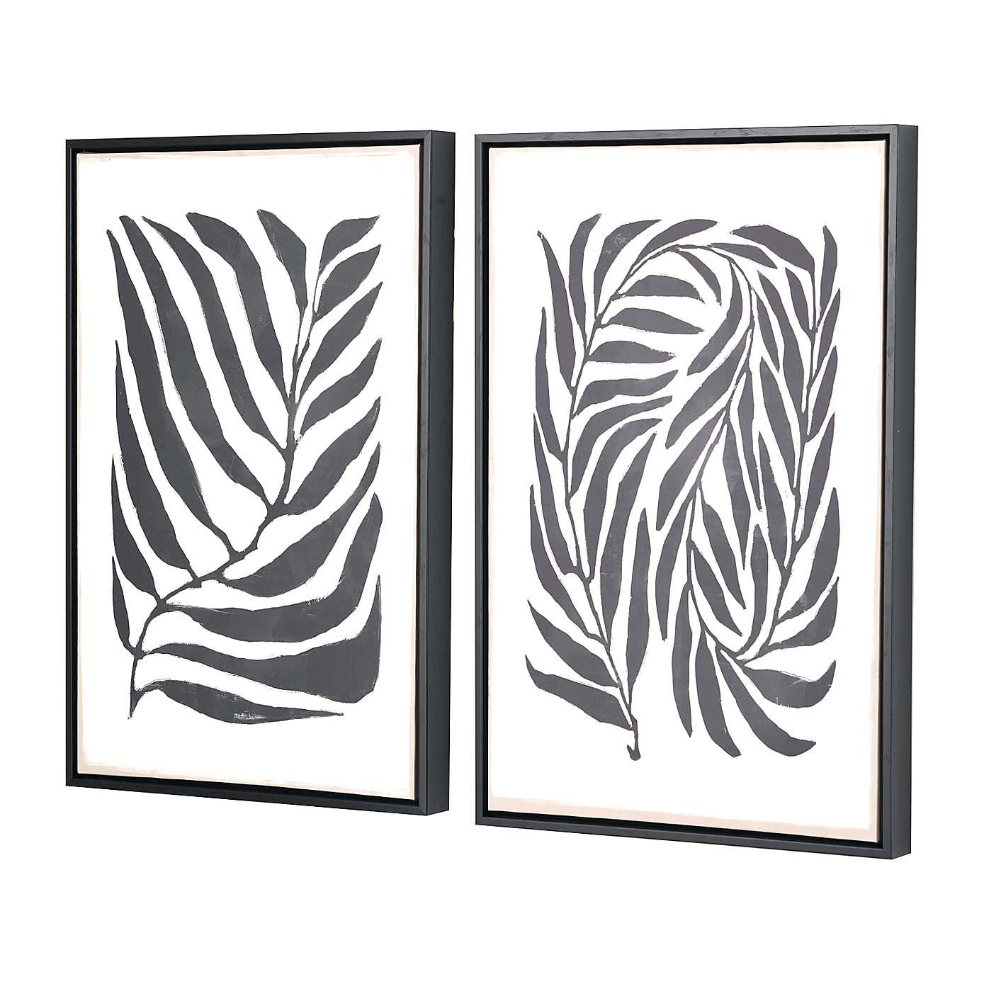 Set of 2 Black Leaf Print Framed Canvases