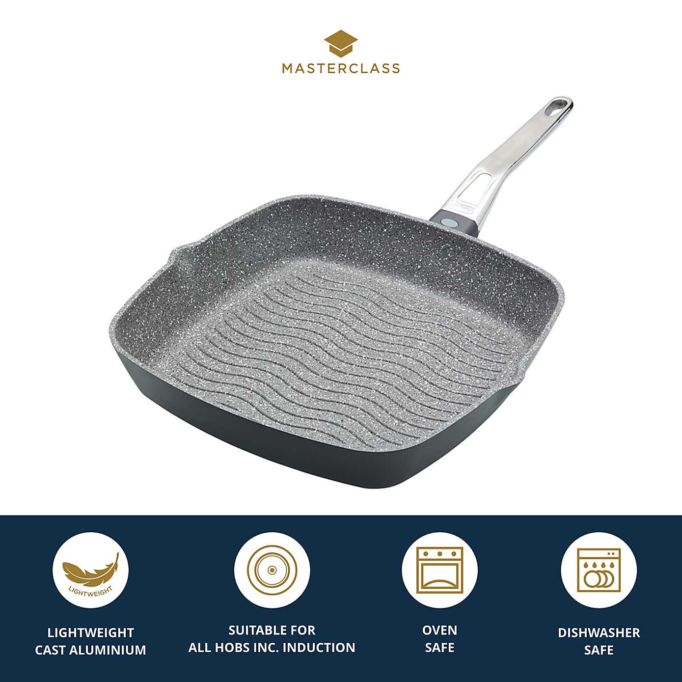 MasterClass Non-Stick Aluminium Grill Pan, 28cm