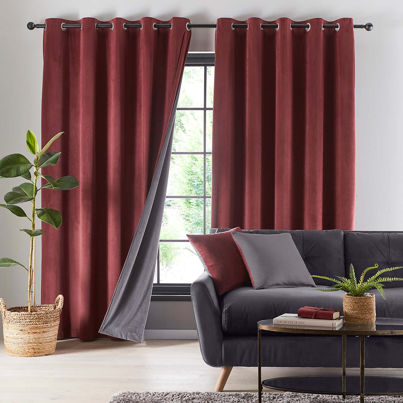 Reversible Velour Eyelet Curtains