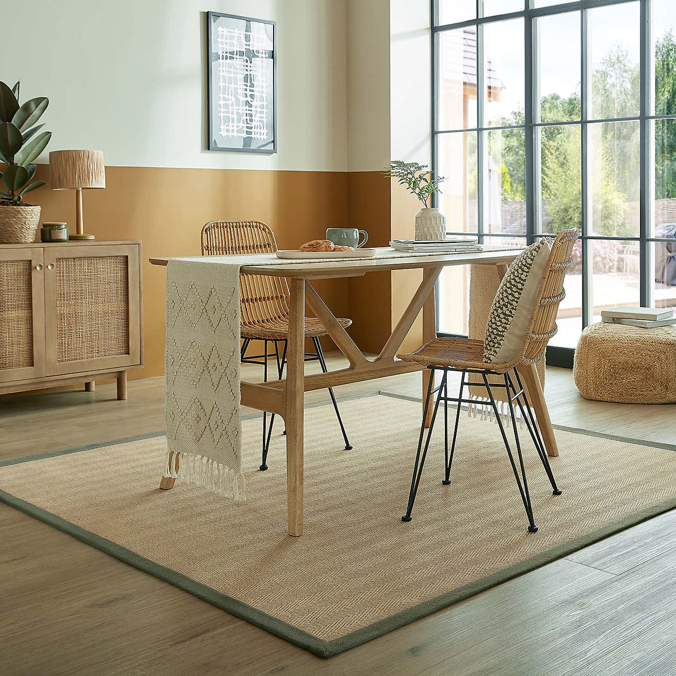 Herringbone Border Square Rug