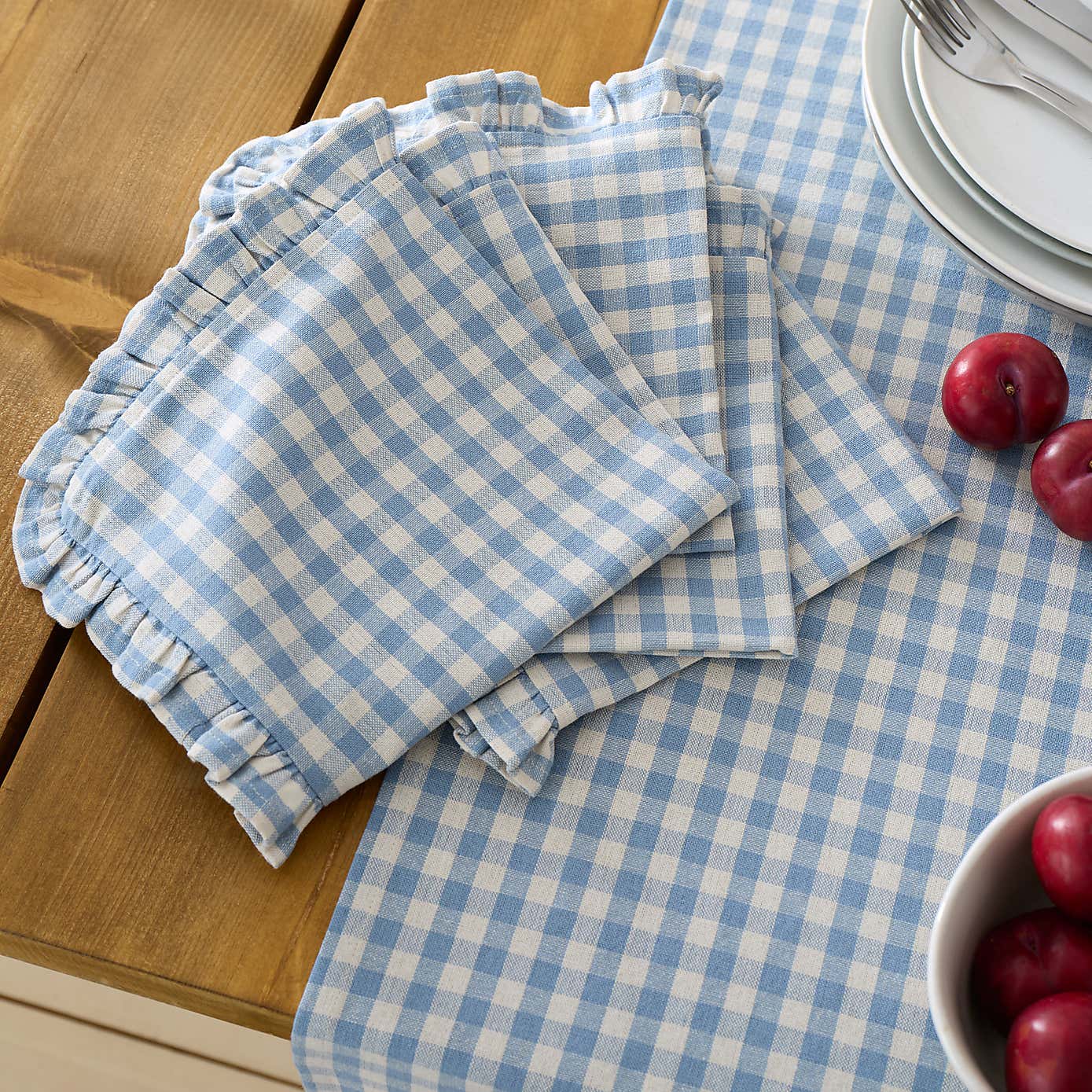 Linford Pack of 4 Check Frill Blue Napkins