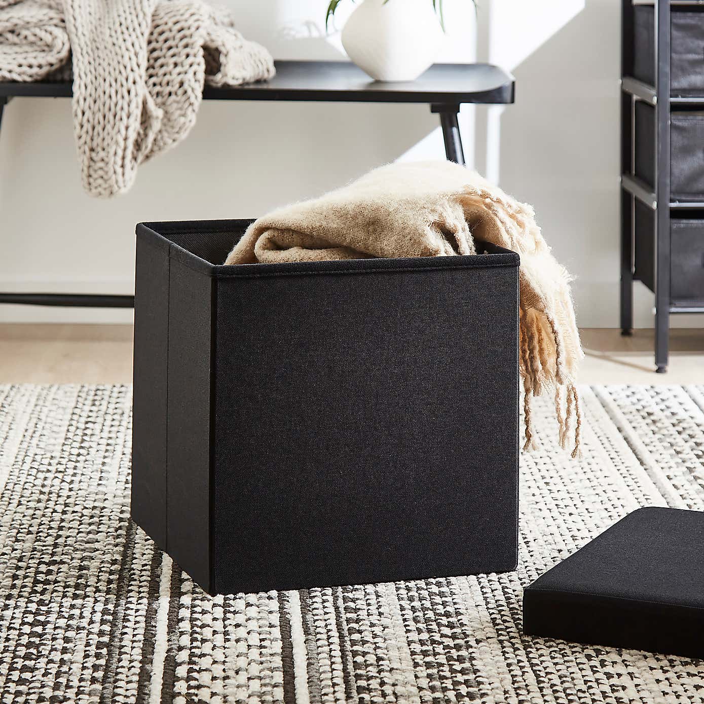 Faux Linen Cube Ottoman