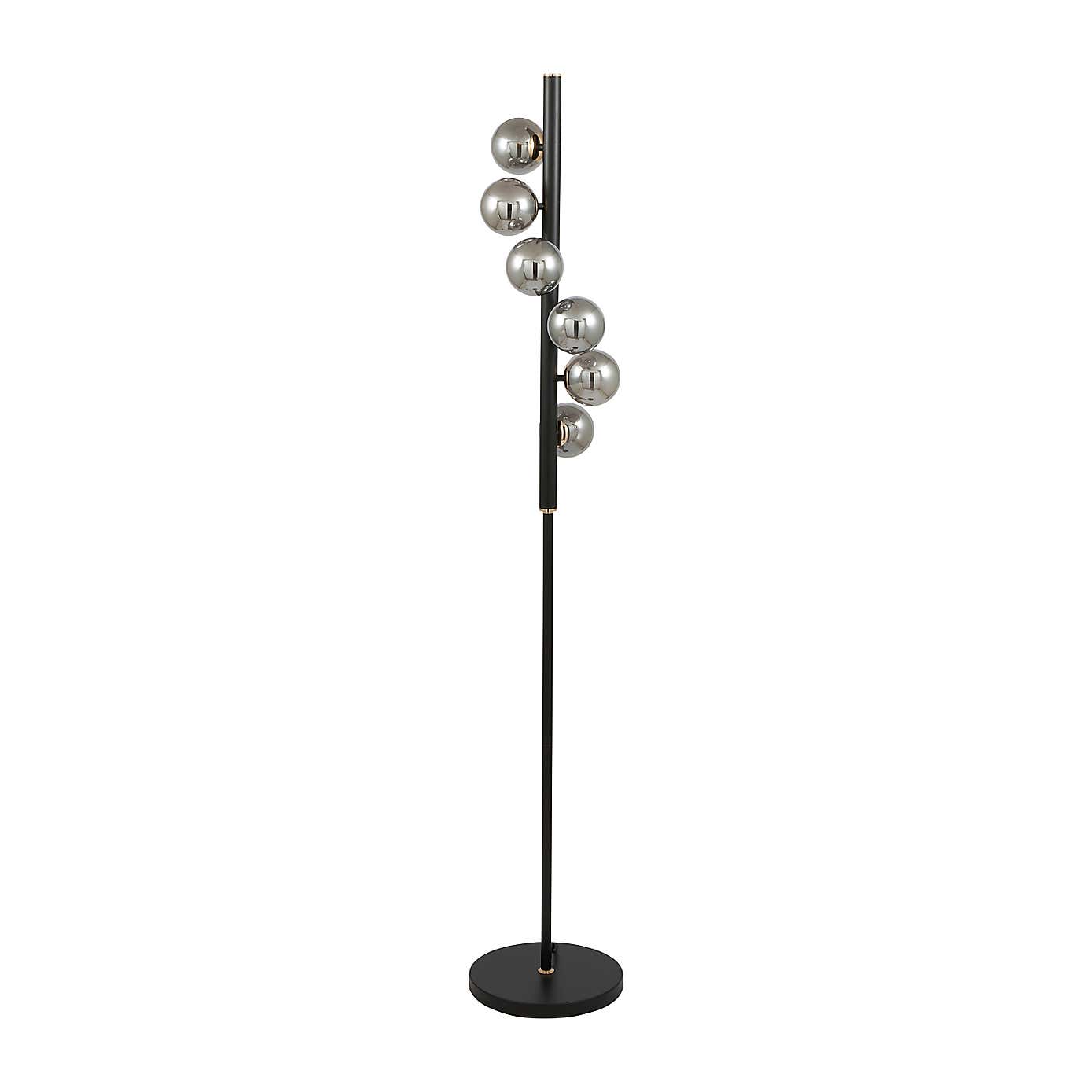 Blair Smoke Glass Ball and Black Metal Floor Lamp