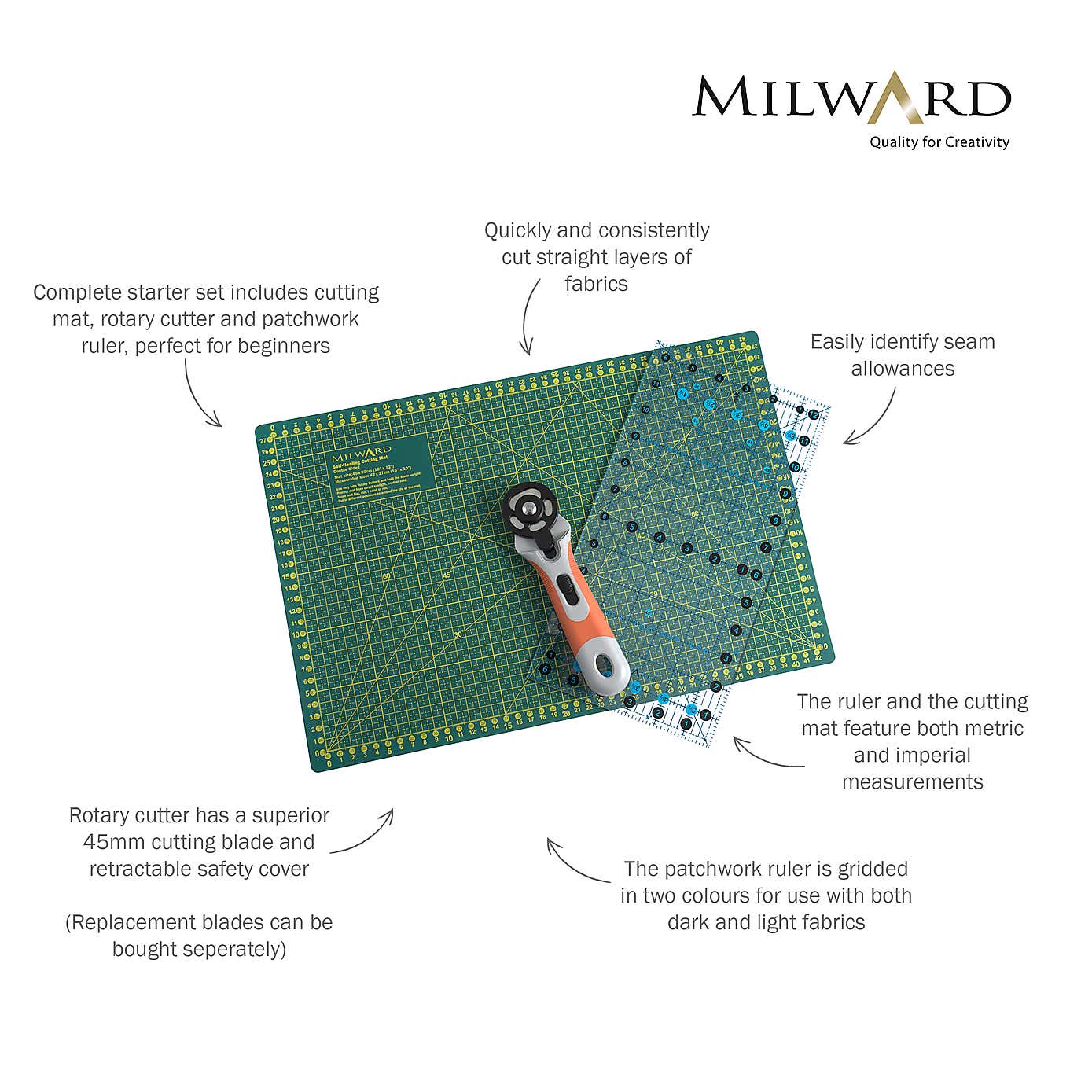 Patchwork Starter Kit Mat Rotary Cutter Ruler