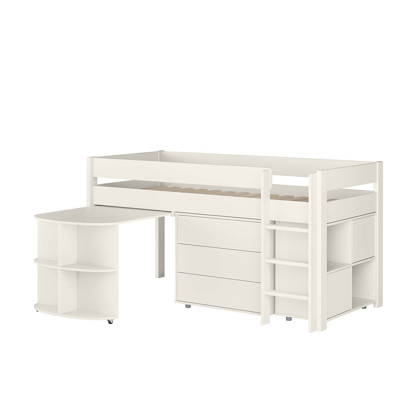 Stompa Uno Midsleeper With Pull Out Desk, Chest of Drawers and Cube Unit, Pine