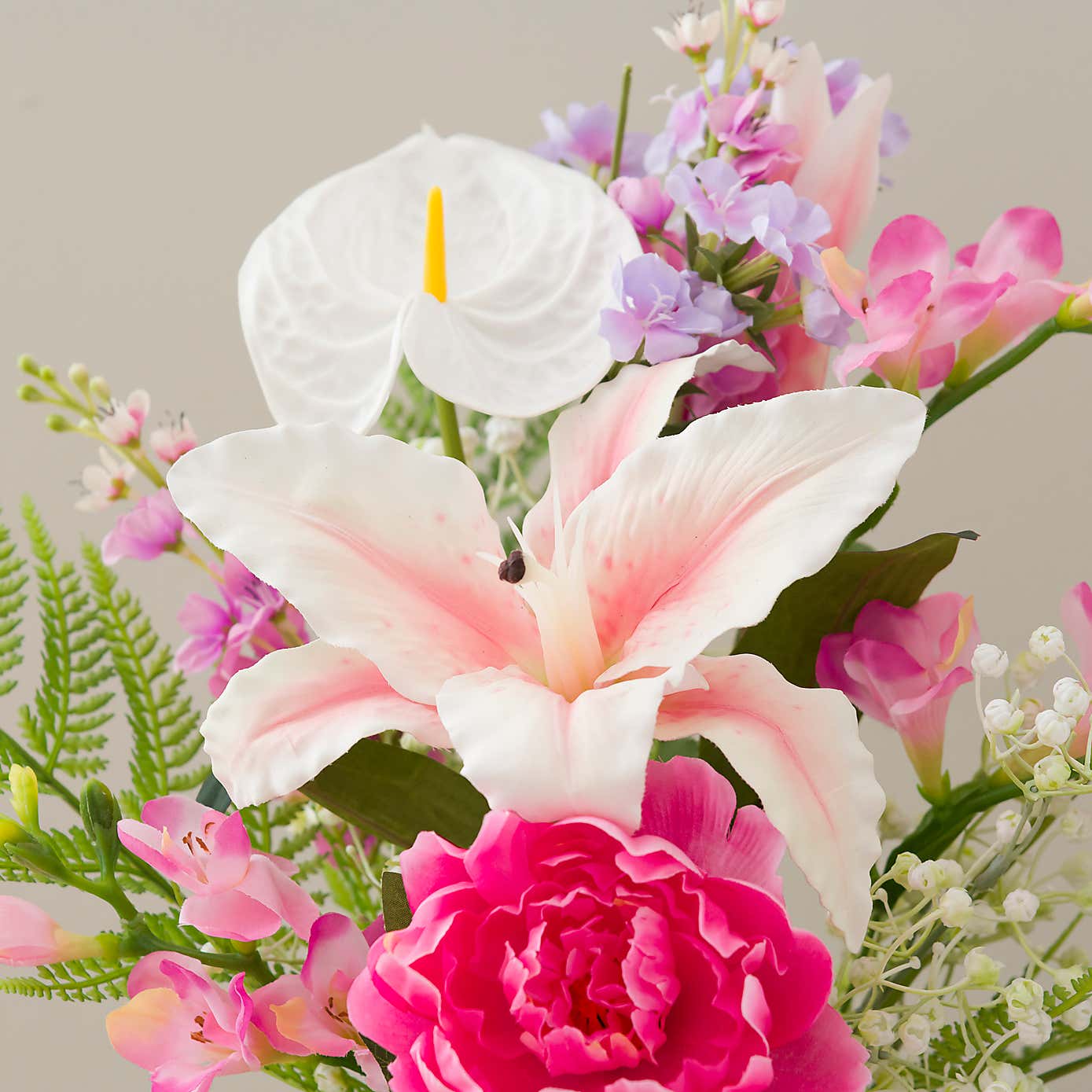 Artificial Tiger Lily Bouquet in Ribbed Glass Vase