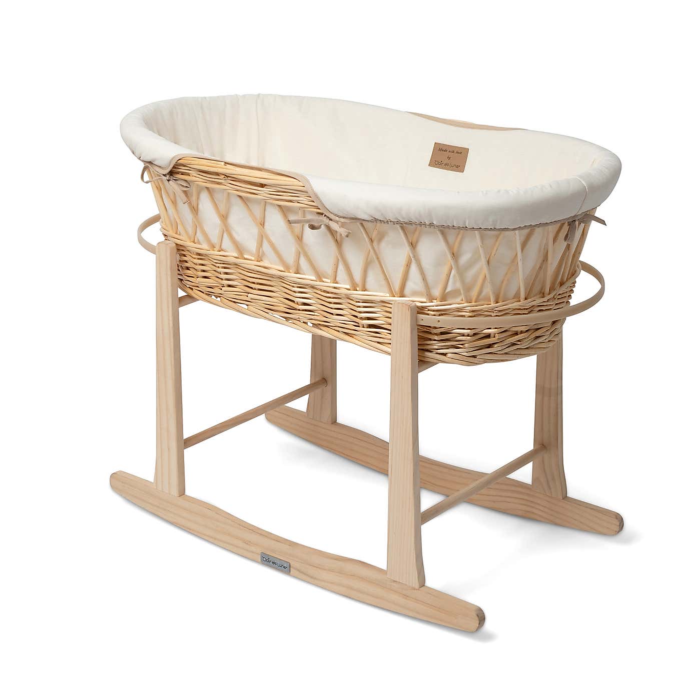 Clair de Lune Organic Wicker Moses Basket With Natural Rocking Stand