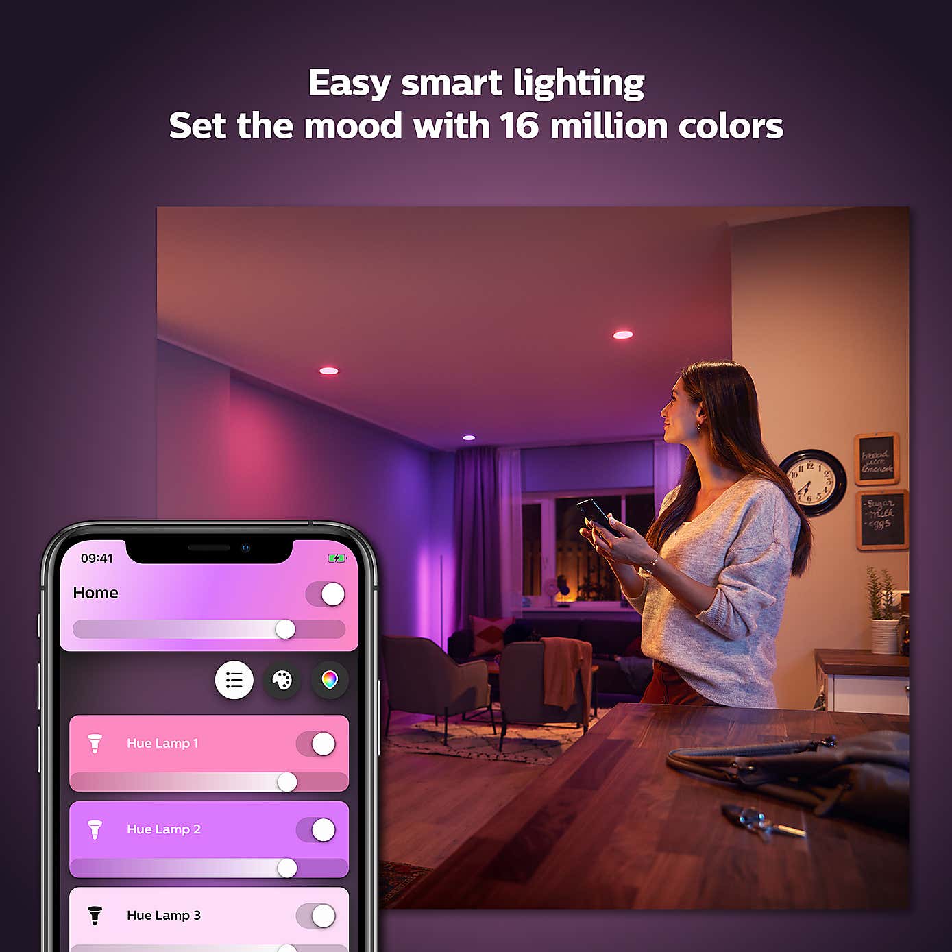 Philips HUE Smart 8 Watt BC LED Colour Changing GLS Bulb 2 Pack