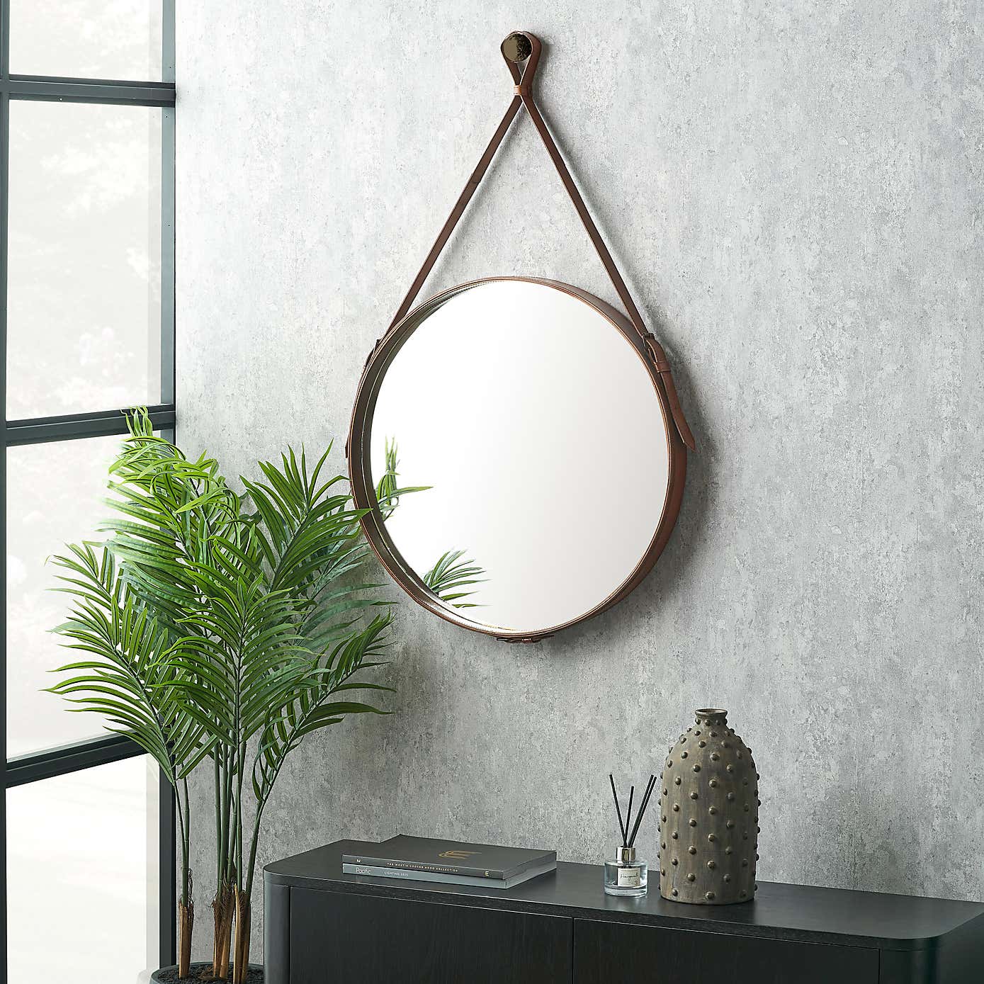 Leather Round Wall Mirror
