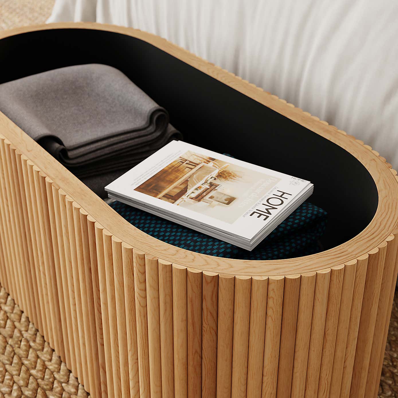 Amari Fluted Flatweave Storage Ottoman