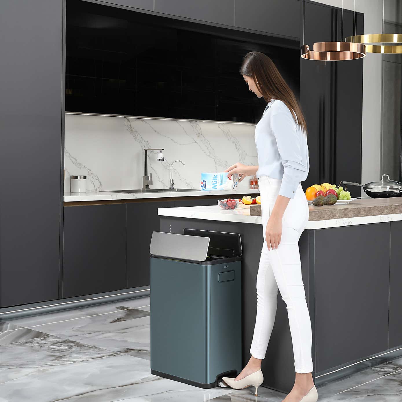 EKO Ecofly 20/20L Titanium Blue Steel Recycling Bin