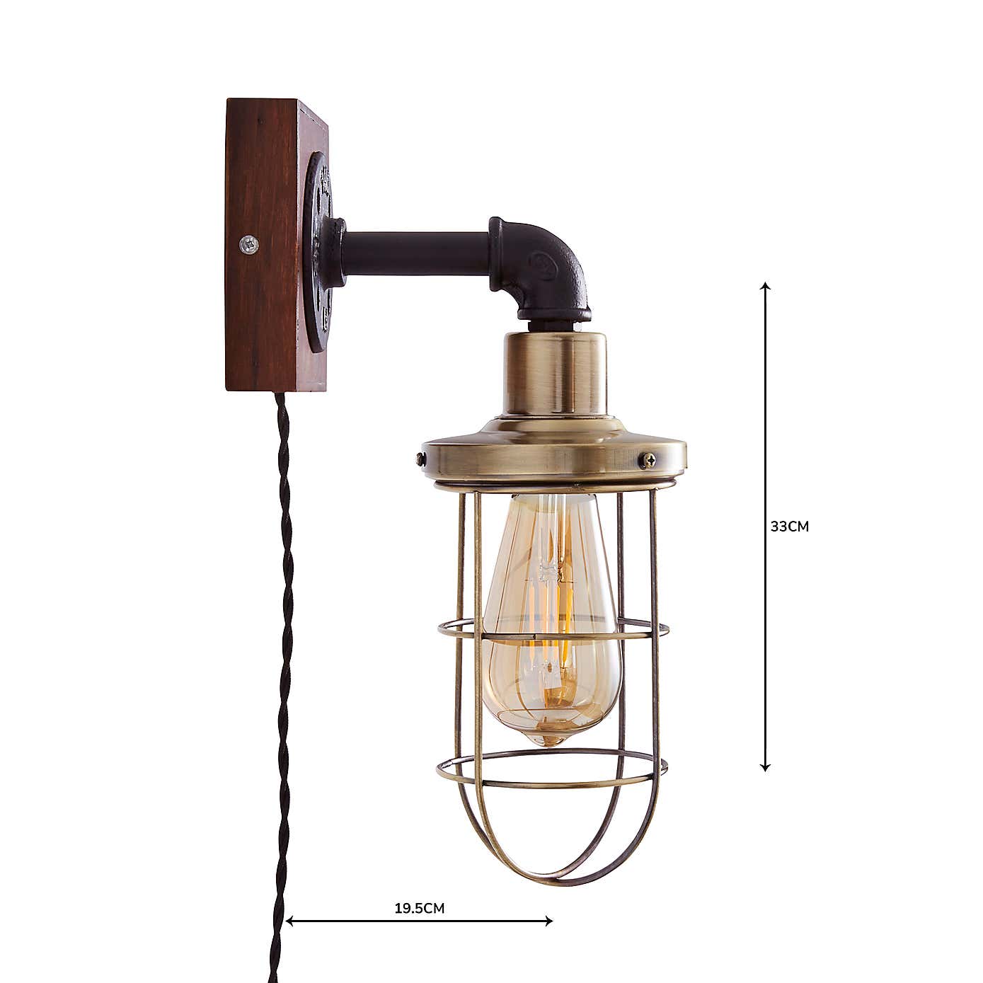 Milas Pipe Black Easy Fit Wall Light Industrial Plug