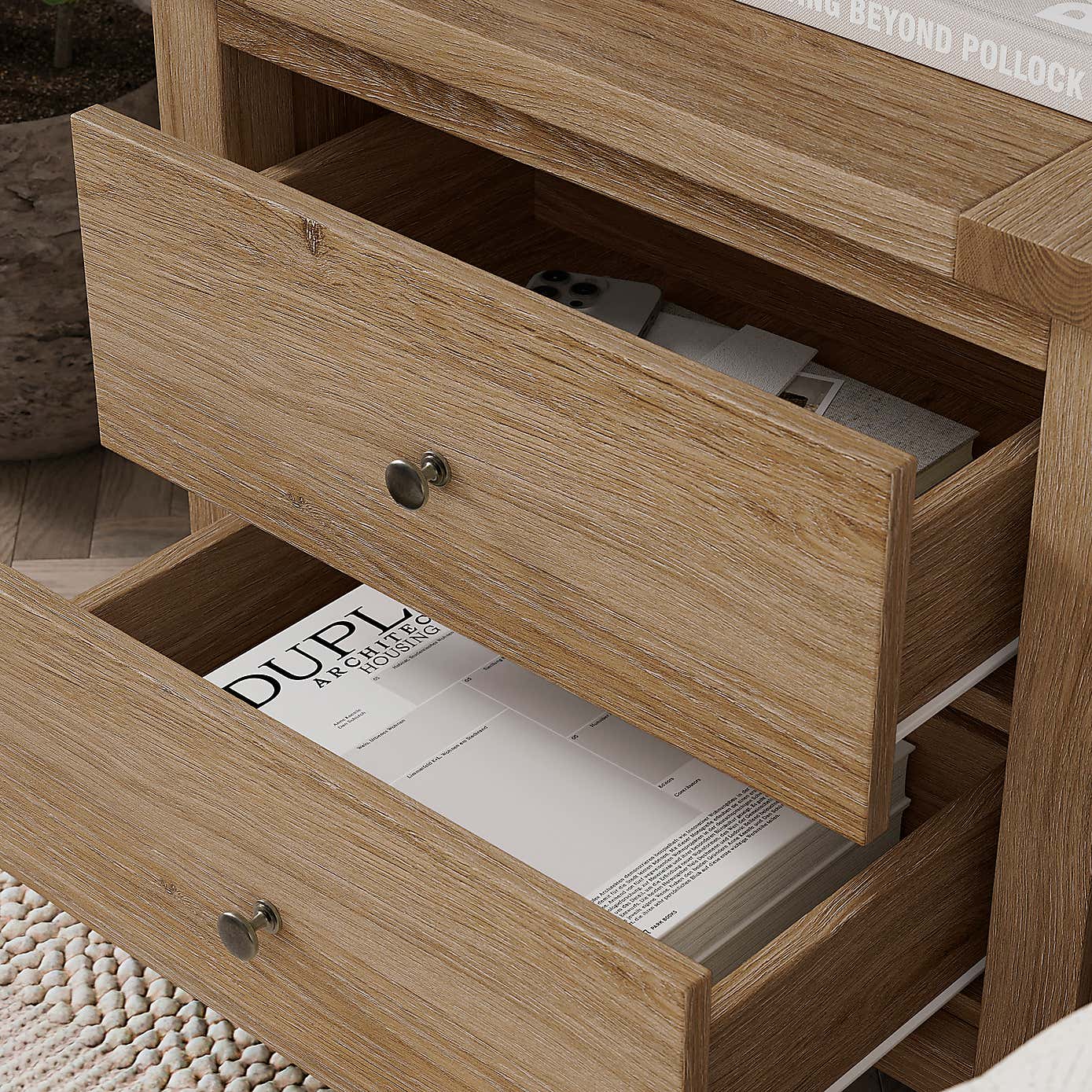 Olney Wide 2 Drawer Bedside Table