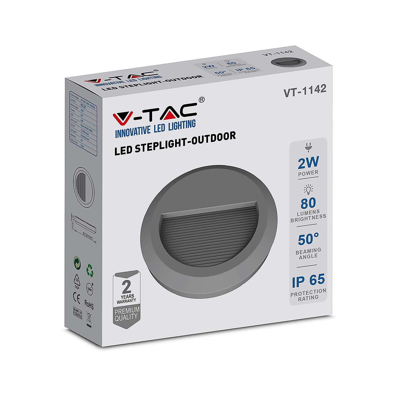 Set of 4 V-TAC 2W Indoor Outdoor Round Step Lights