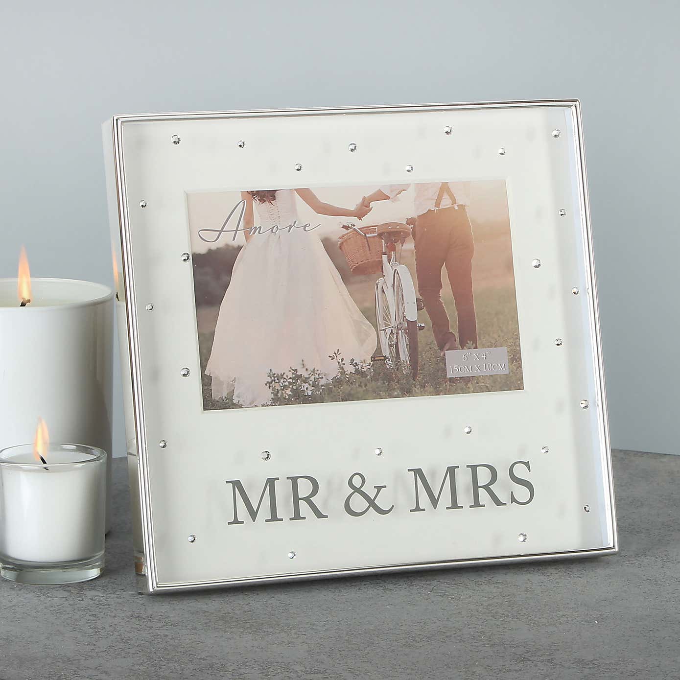 Amore Silver Plated Mr & Mrs Box Photo Frame with Crystals