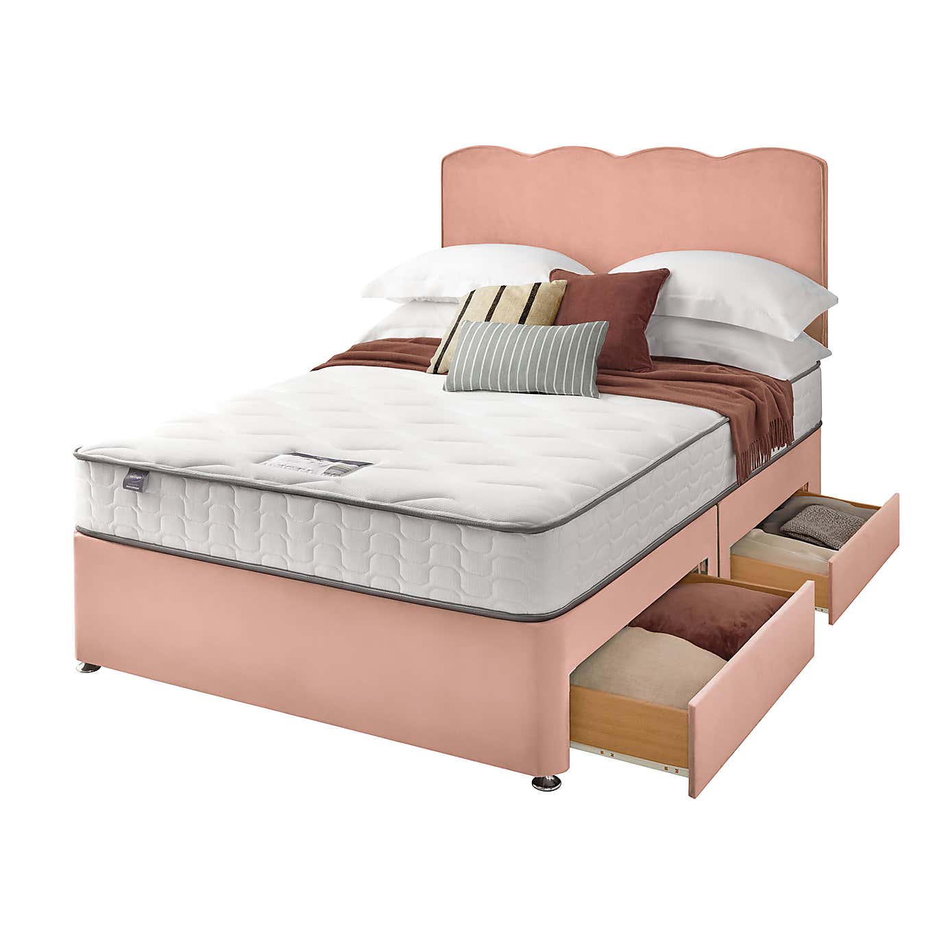 Silentnight 2 Drawer Divan Bed With Velvet Wave Headboard