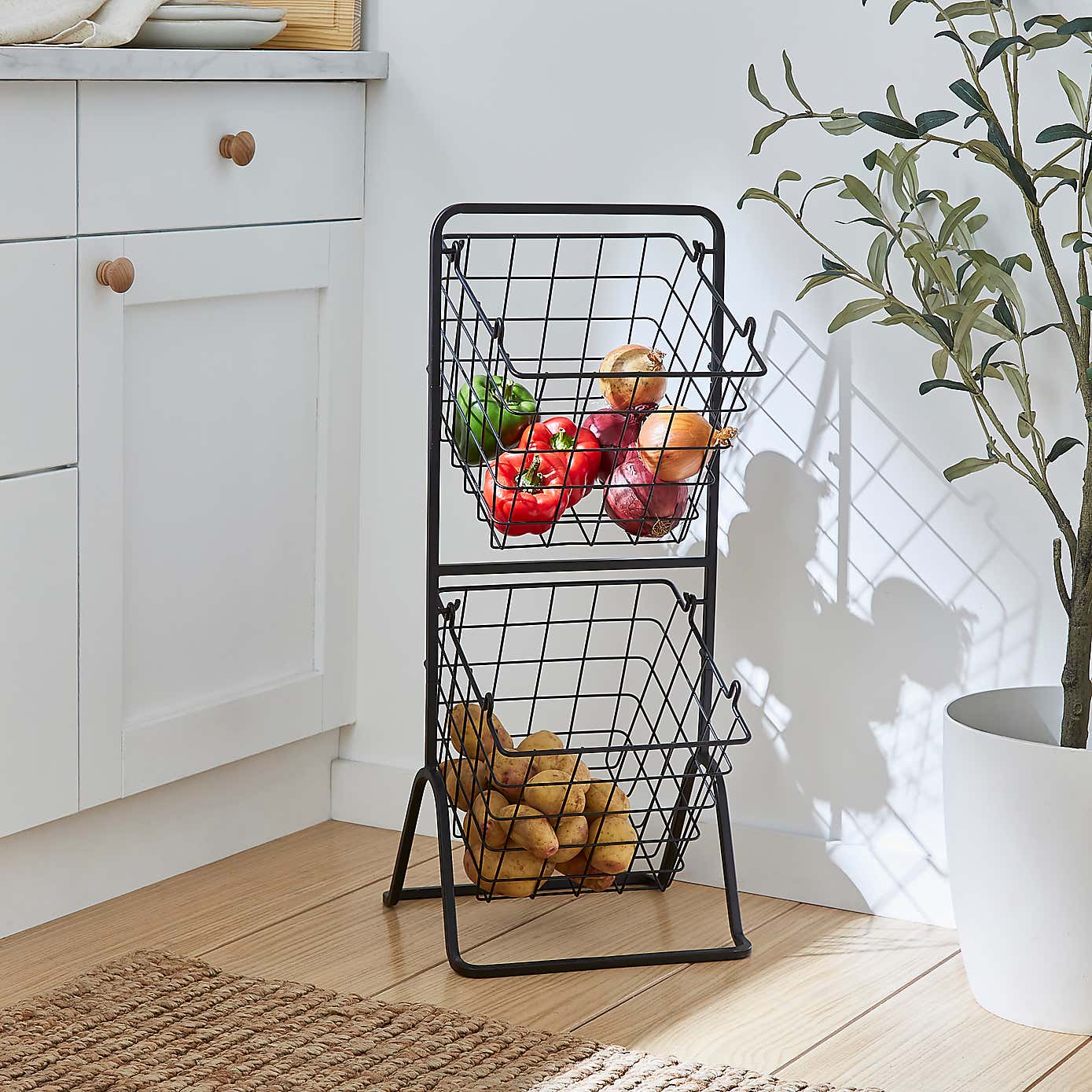 Black Wire 2 Tier Free standing Baskets