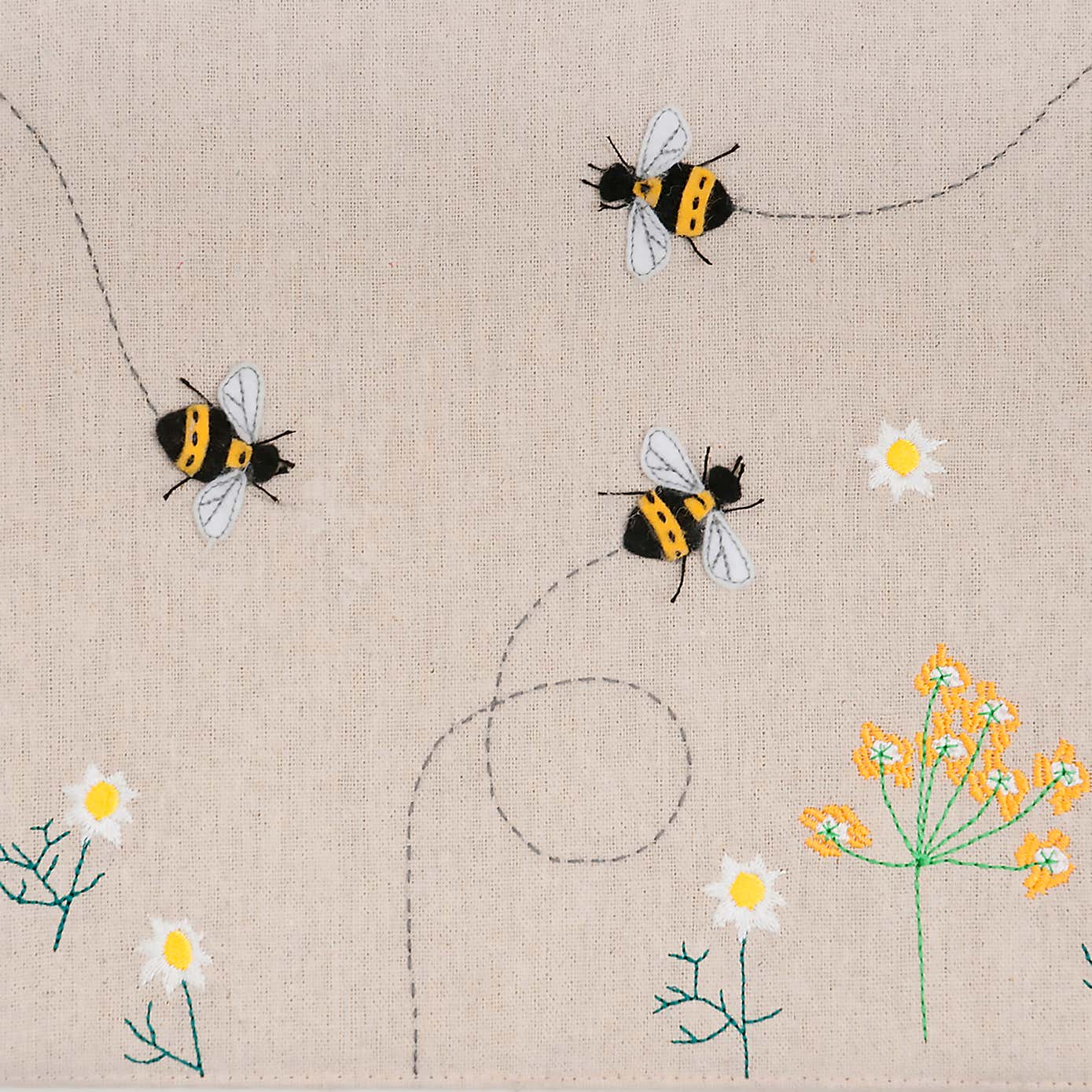 Hobby Gift Linen Bee Applique Project Case Natural