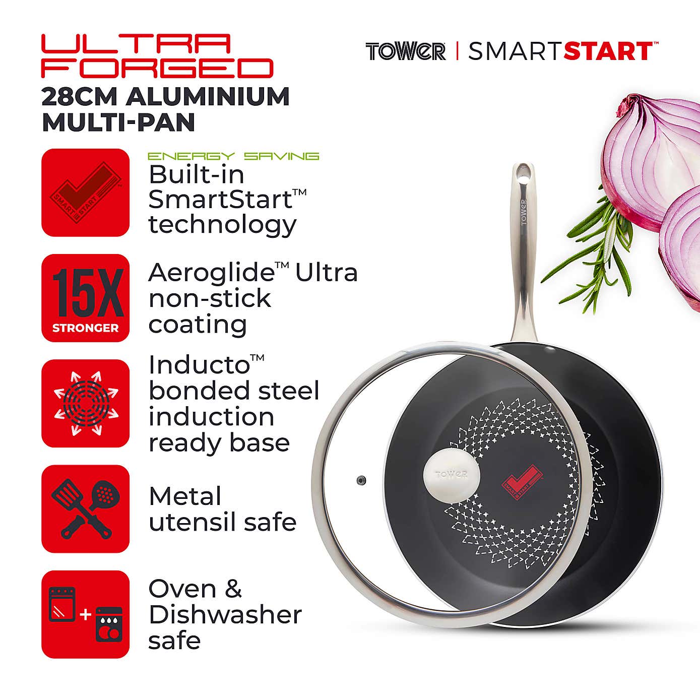 Tower Smart Start Non-Stick Ultra Forged Aluminium MultiPan, 28cm