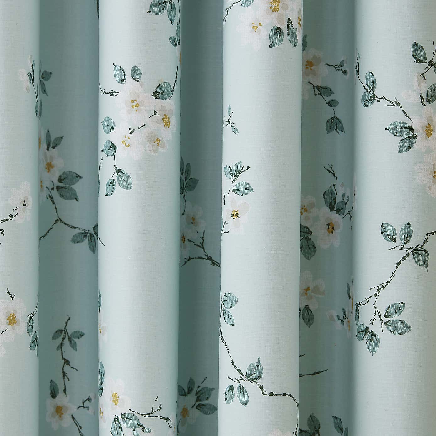 Edith Duck Egg Floral Blackout Eyelet Curtains
