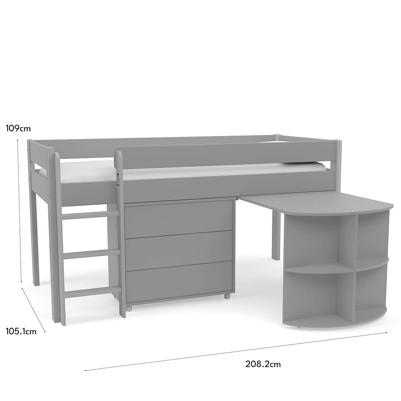 Stompa Uno Midsleeper With Pull Out Desk and Chest of Drawers, Pine