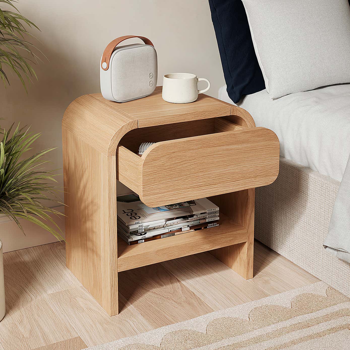 Bennett 1 Drawer Bedside Table, Light Oak