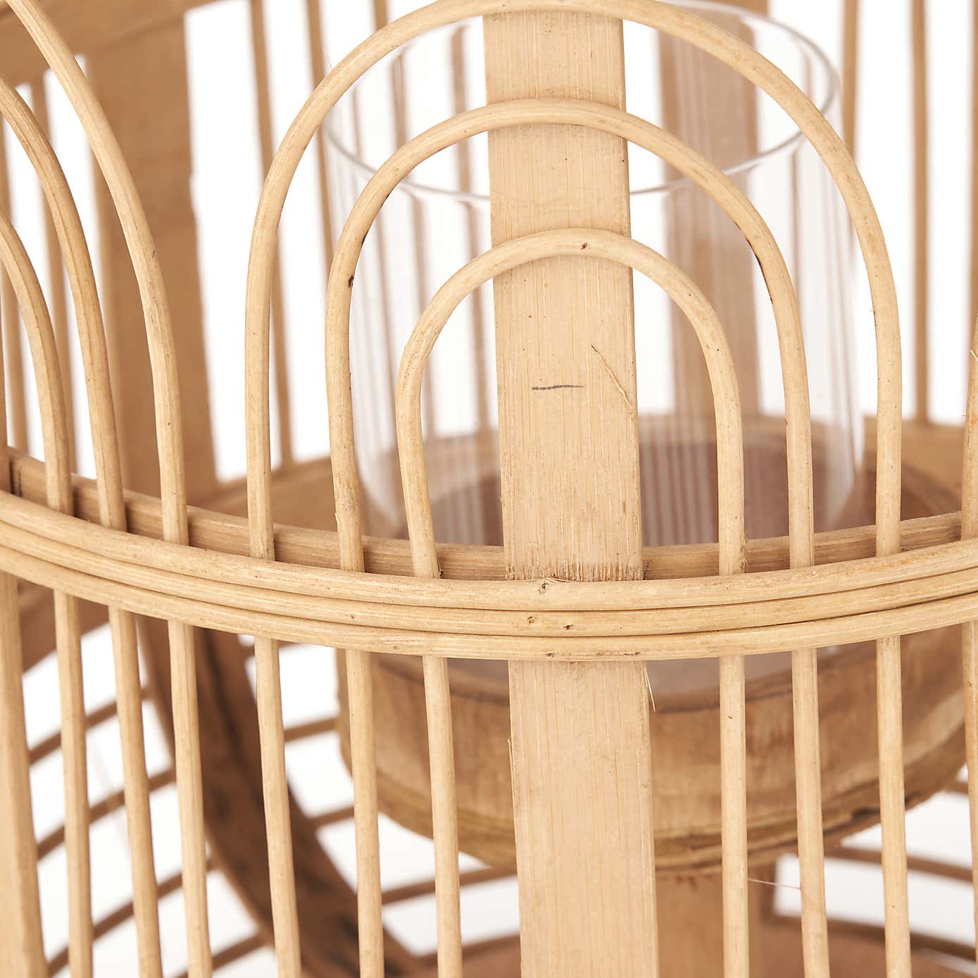 Large Natural Bamboo and Glass Lantern