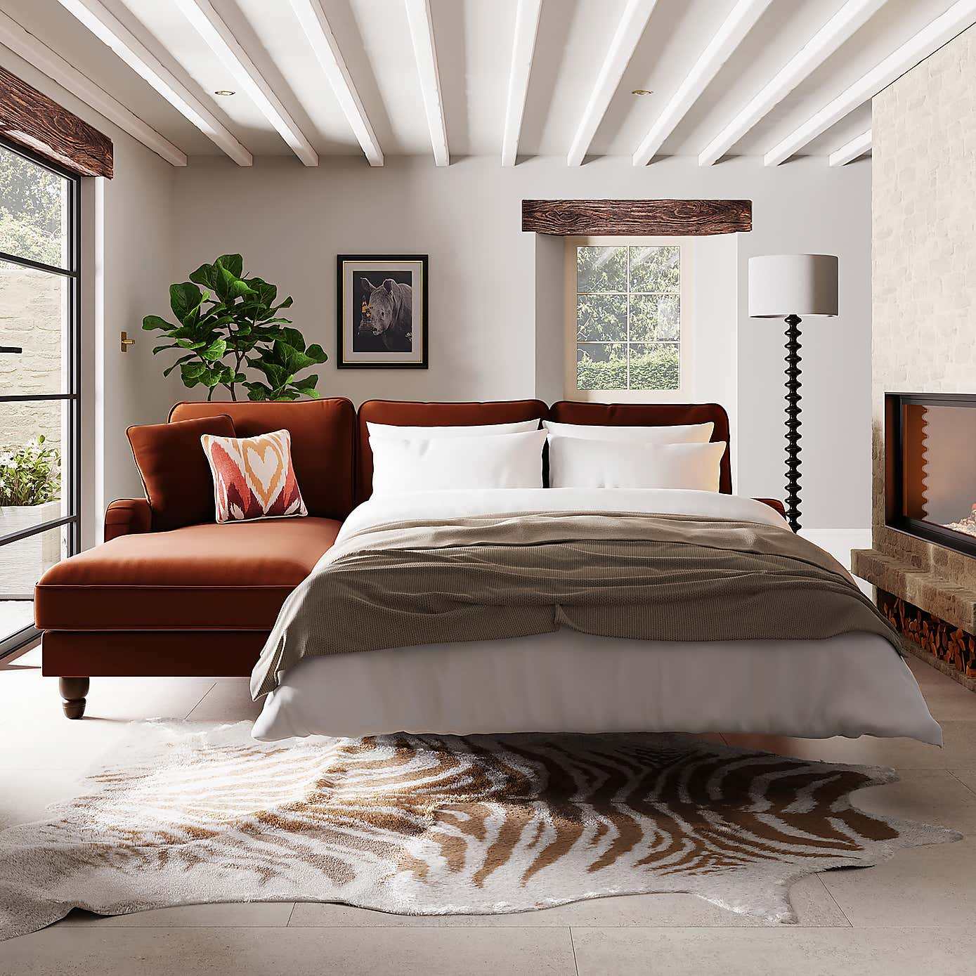 Beatrice Matte Velvet 4 Seater Corner Chaise Double Sofa Bed