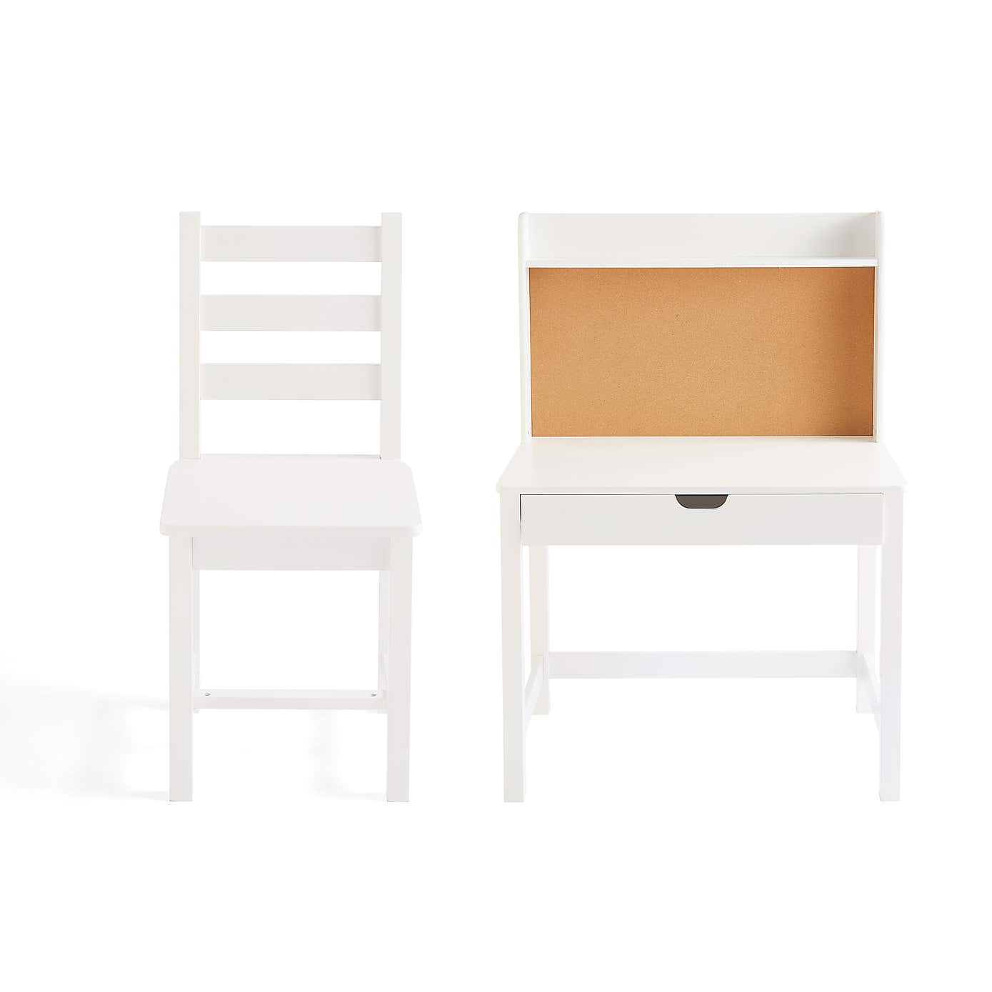 Kids Finley Desk Corkboard and Chair, White