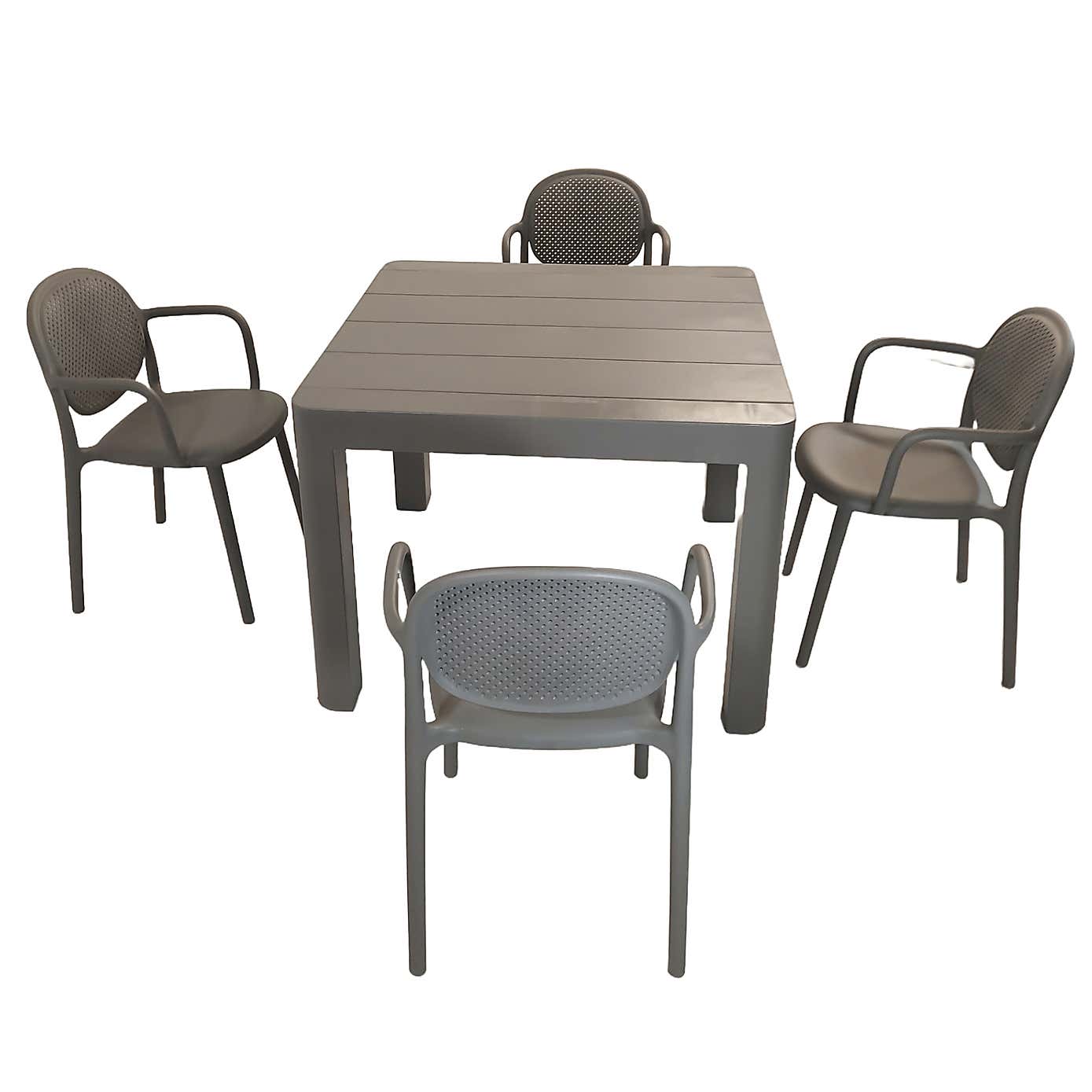 Modura Henrik Square Dining Table with 4 Stina Armchairs