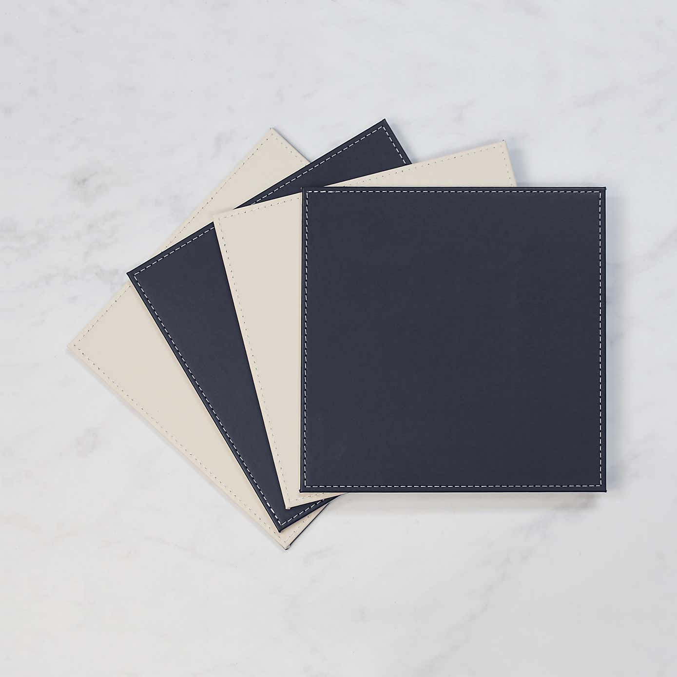 Set of 4 Reversible Navy & Cream Faux Leather Placemats