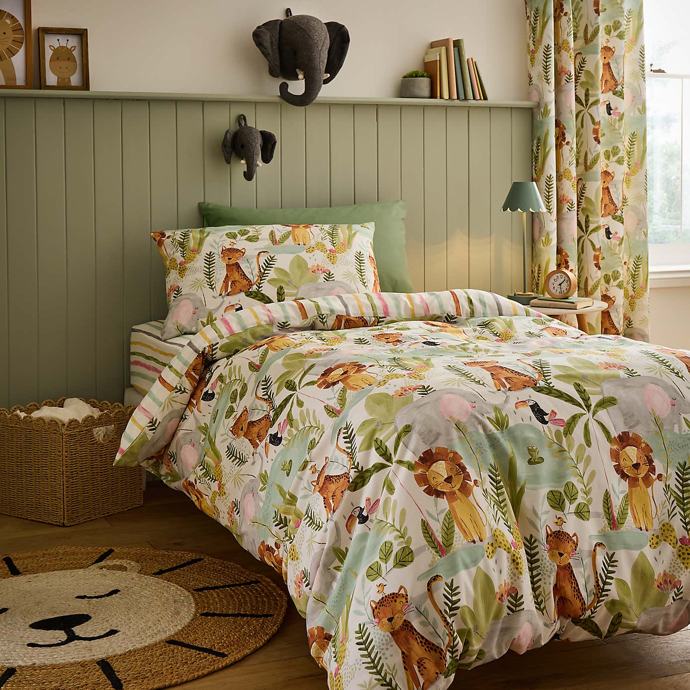 Jungle Friends 100% Cotton Reversible Duvet Cover and Pillowcase Set