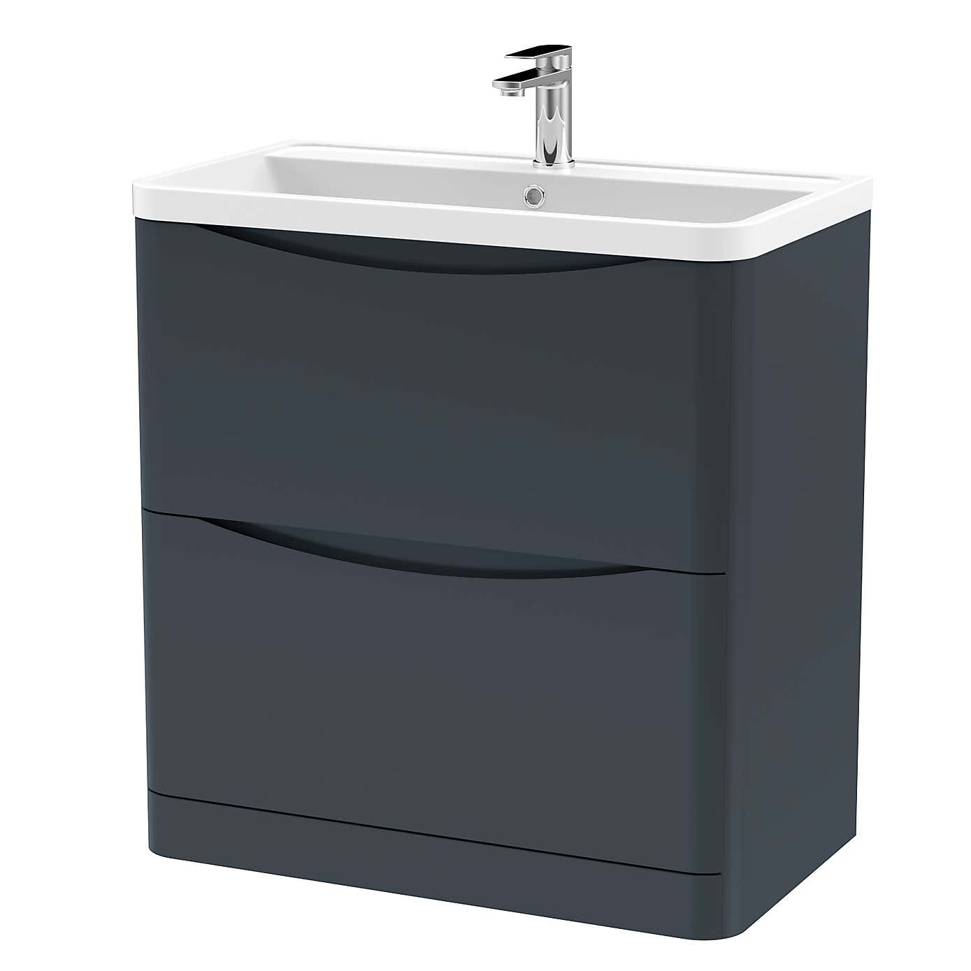 Lunar Floor Standing 2 Drawer Vanity Unit with Polymarble Basin