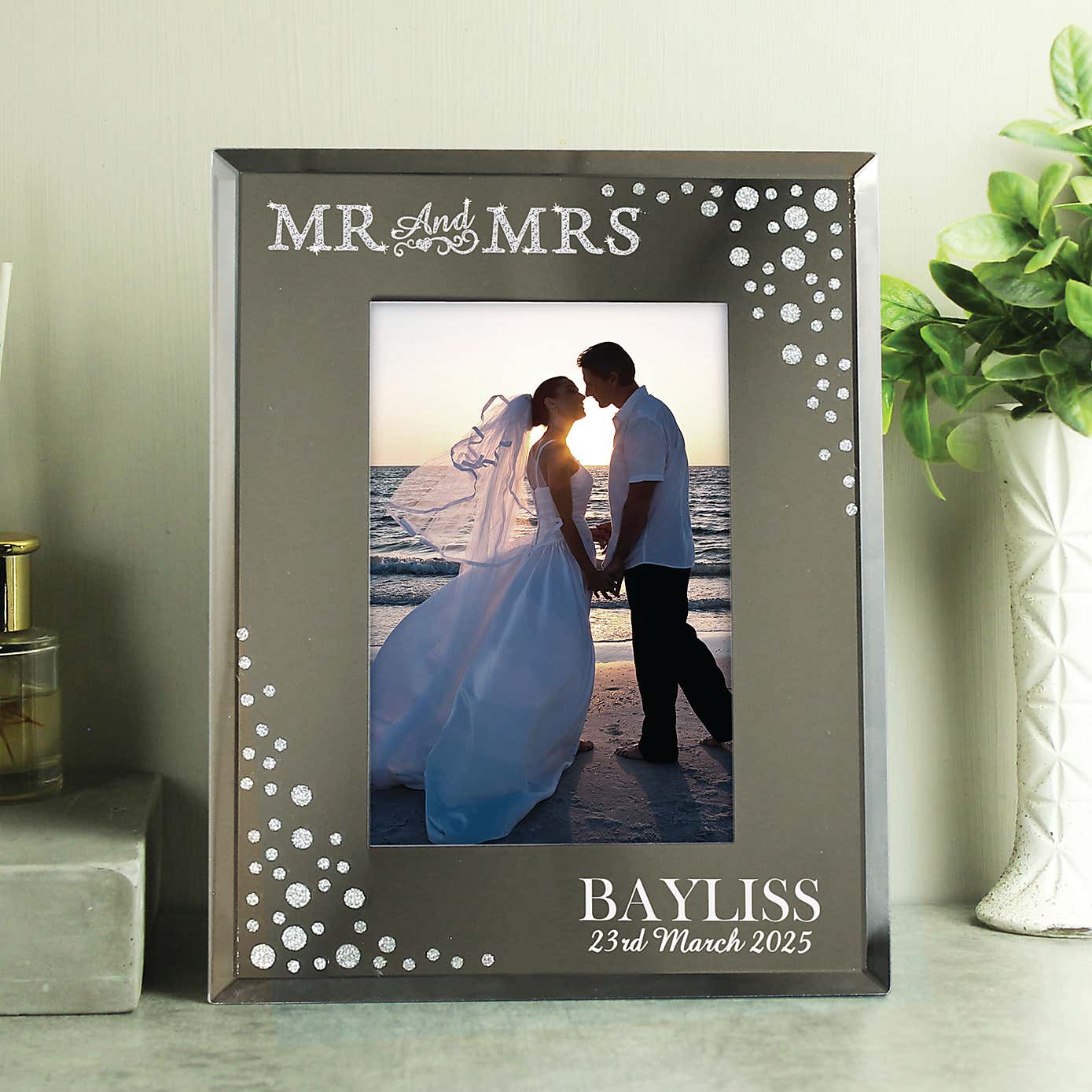 Personalised Mr and Mrs Diamante Glass Photo Frame