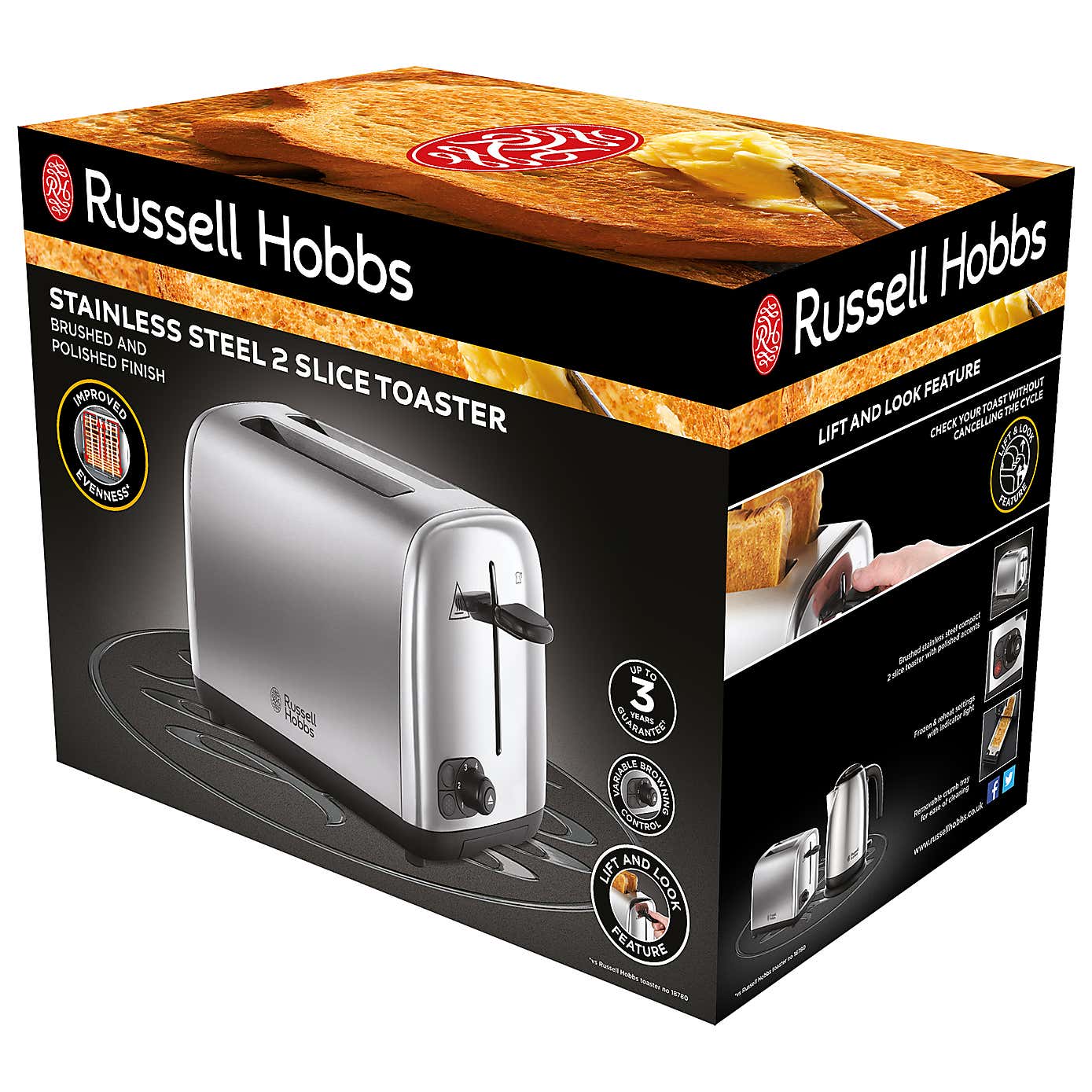Russell Hobbs 2 Slice Brush and Polish Stainless Steel Toaster