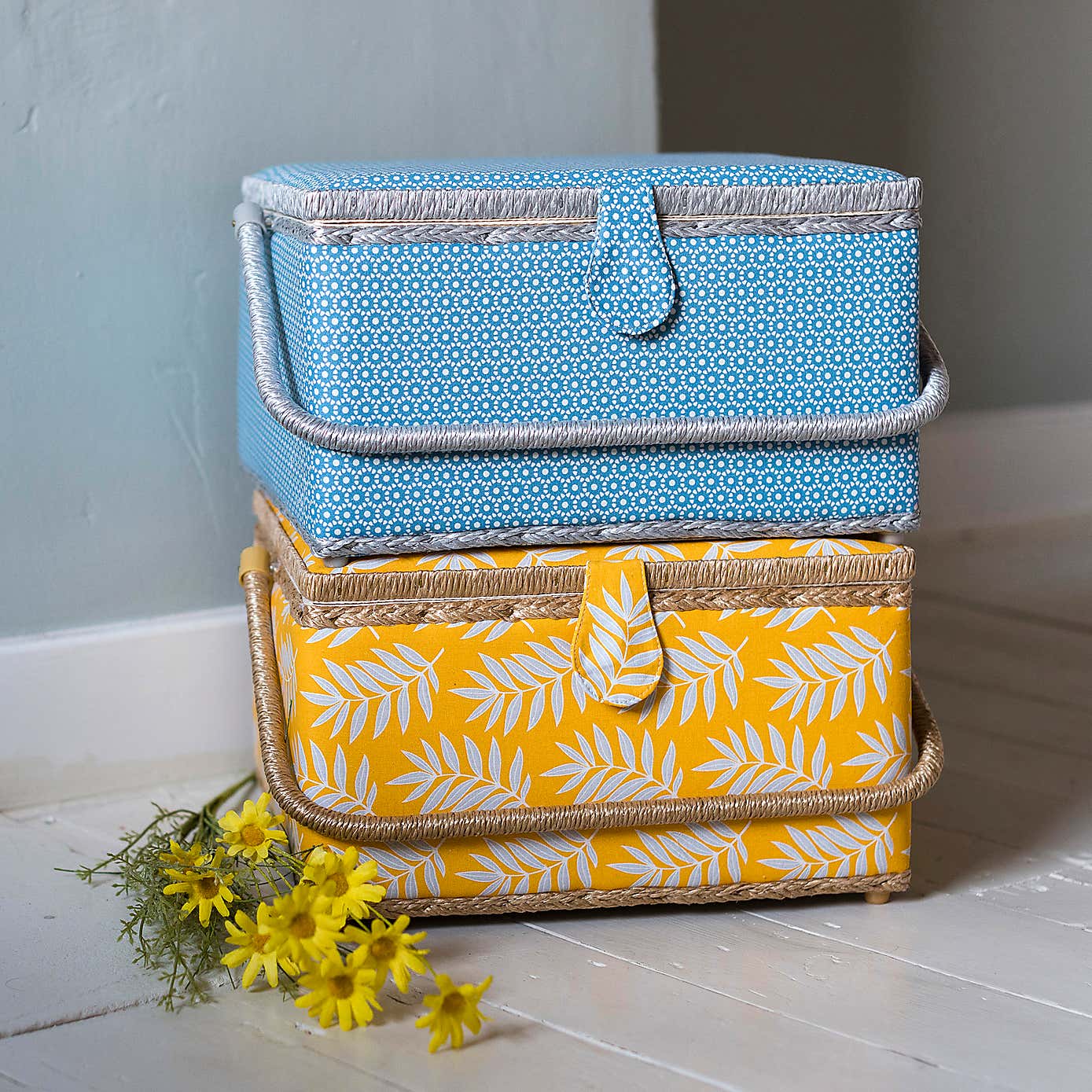Blue Geometric Extra Large Sewing Basket