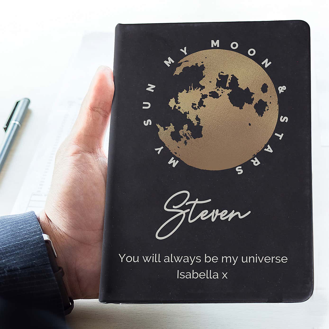 Personalised Moon and Stars Hardback Notebook