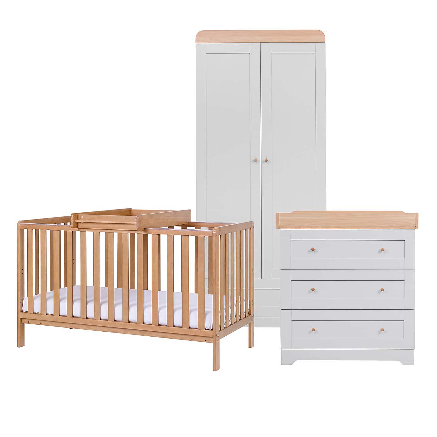 Tutti Bambini 3 Piece Oak Malmo Cot Bed and Rio Furniture Set
