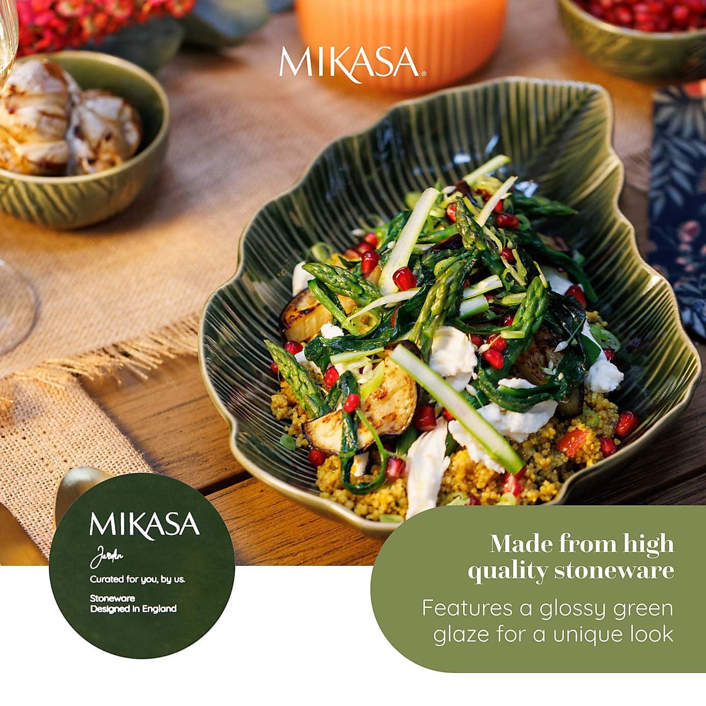 Mikasa Jardin Green Leaf Stoneware Serving Platter