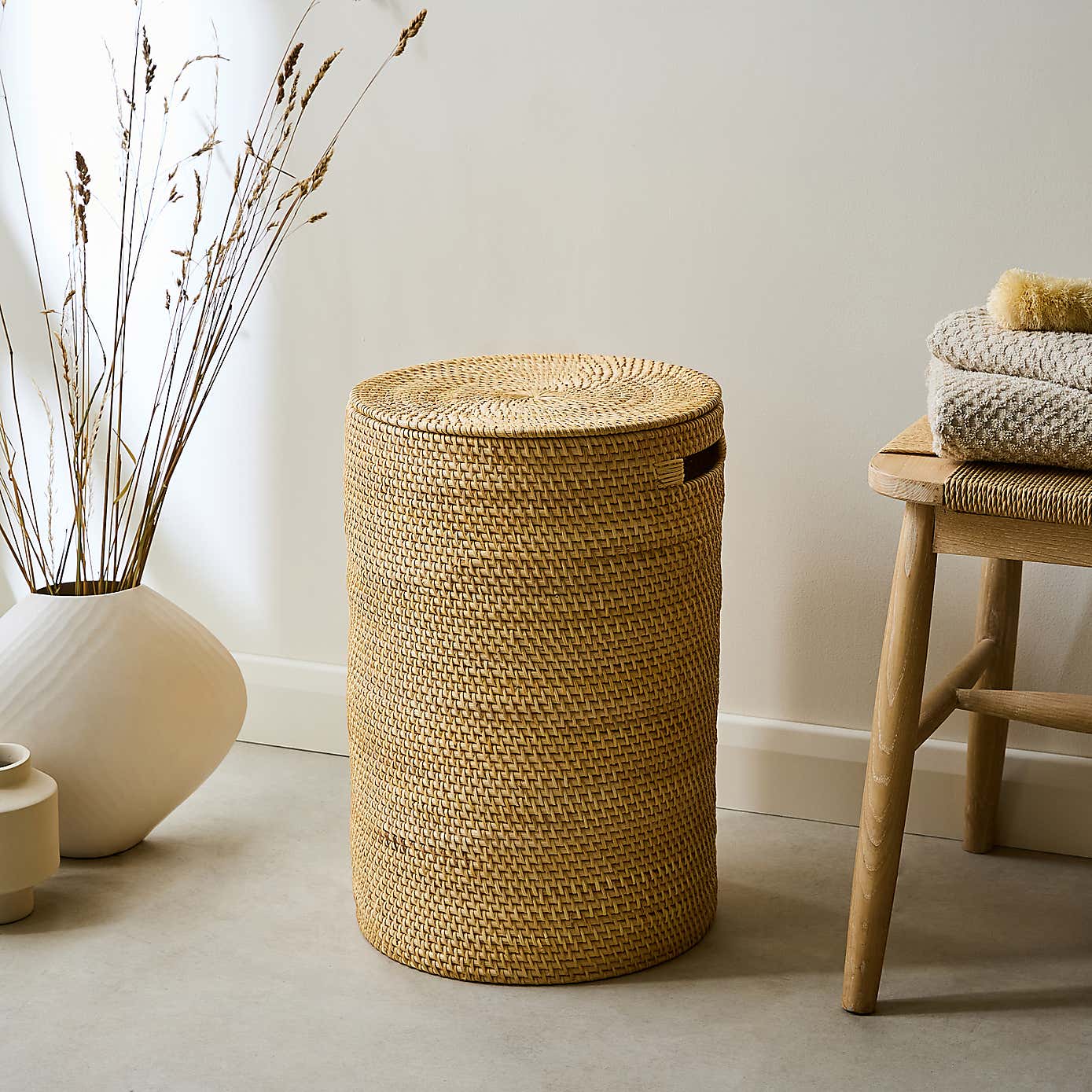 Large Rattan Laundry Basket with Lid