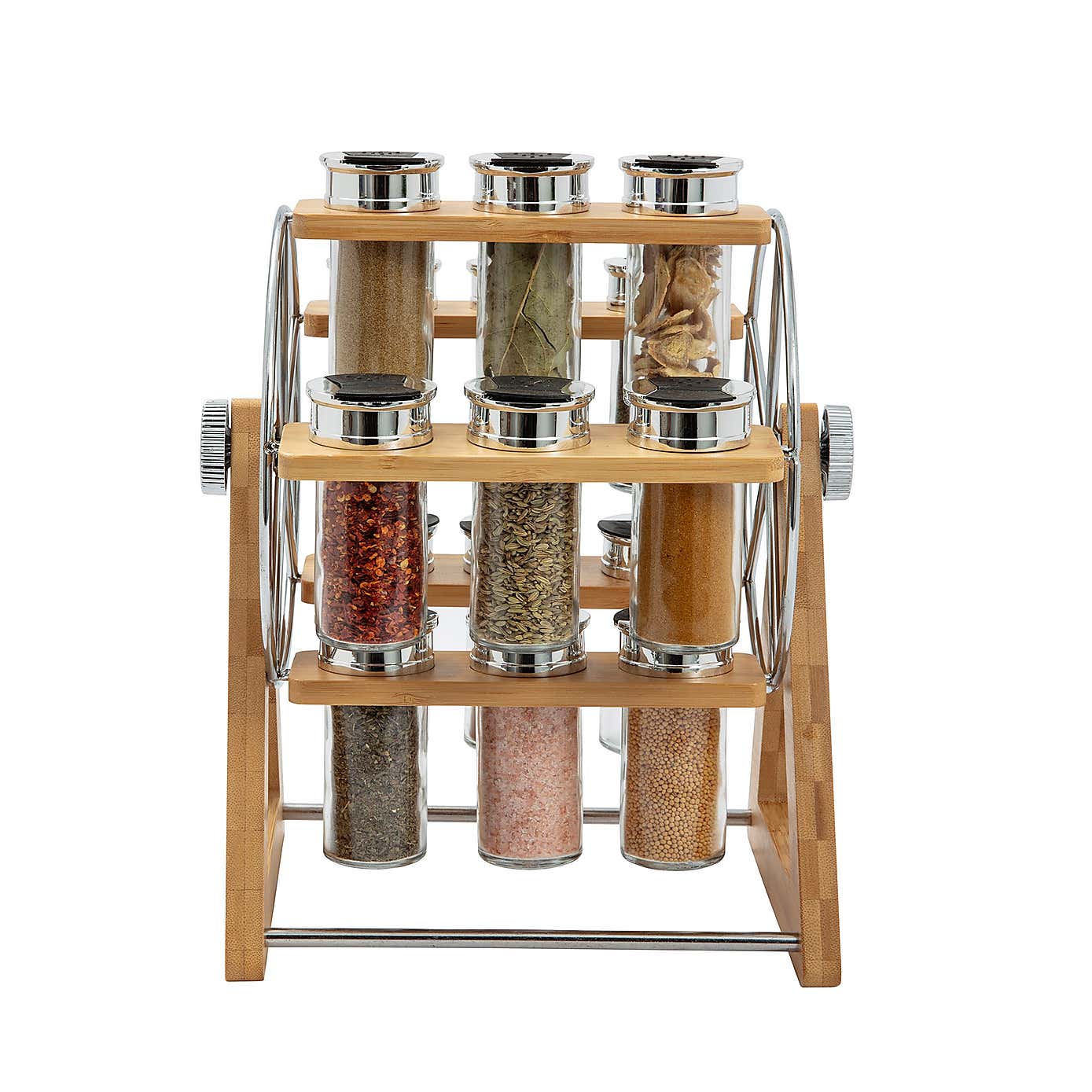 Bamboo 15 Jar Wheel Spice Rack Set