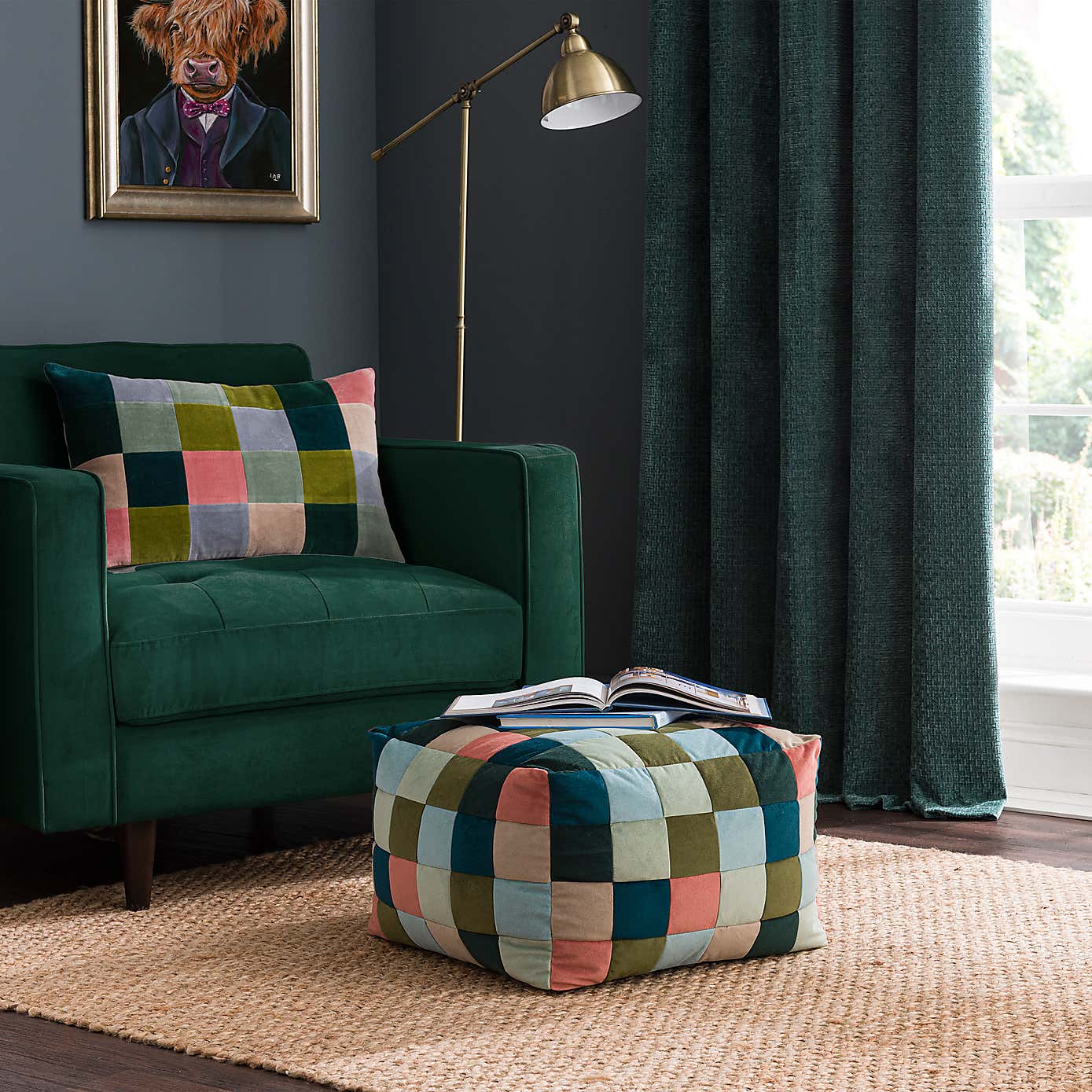 Eliza Blue Patchwork Cube Pouffe