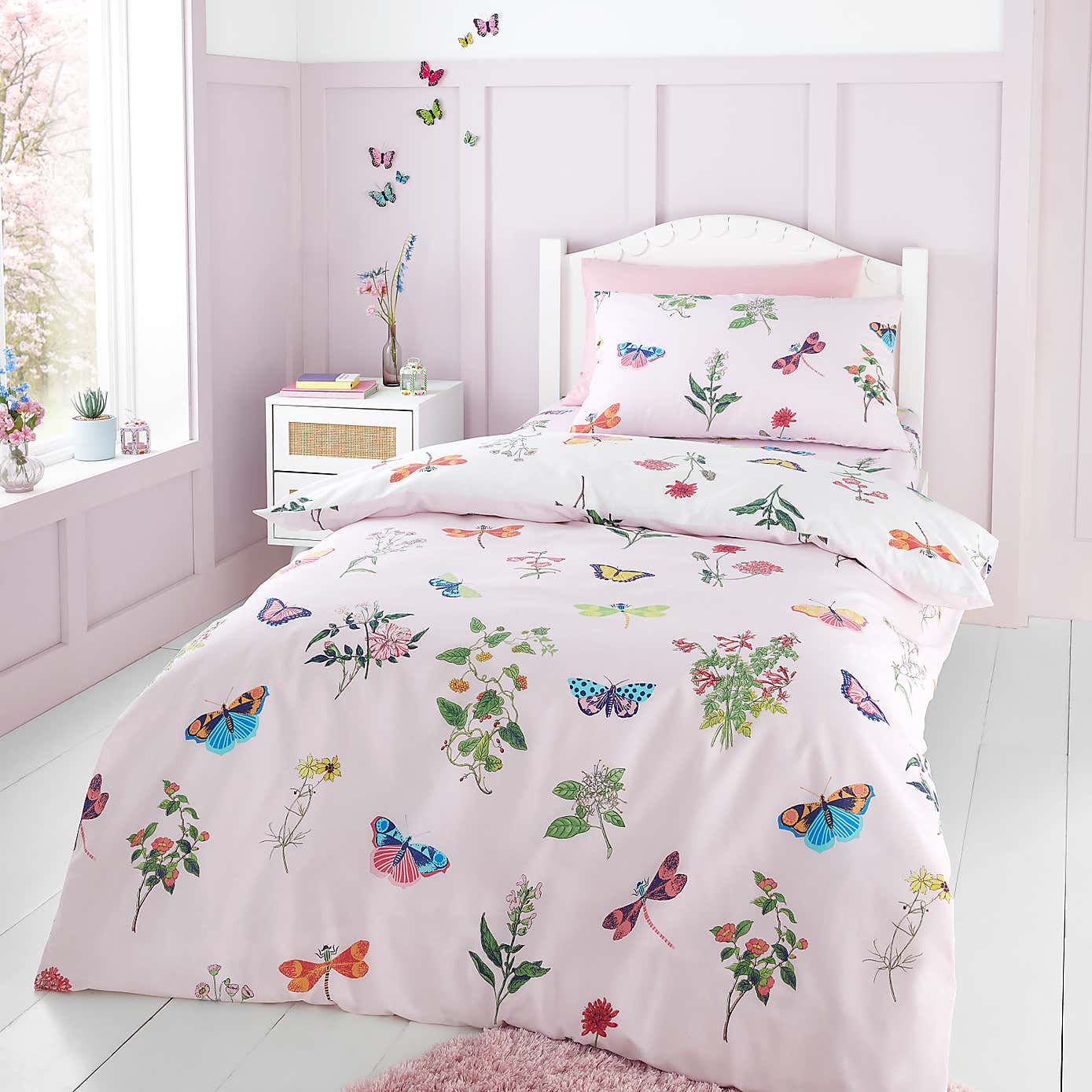 RHS Butterfly Garden Pink Fitted Sheet