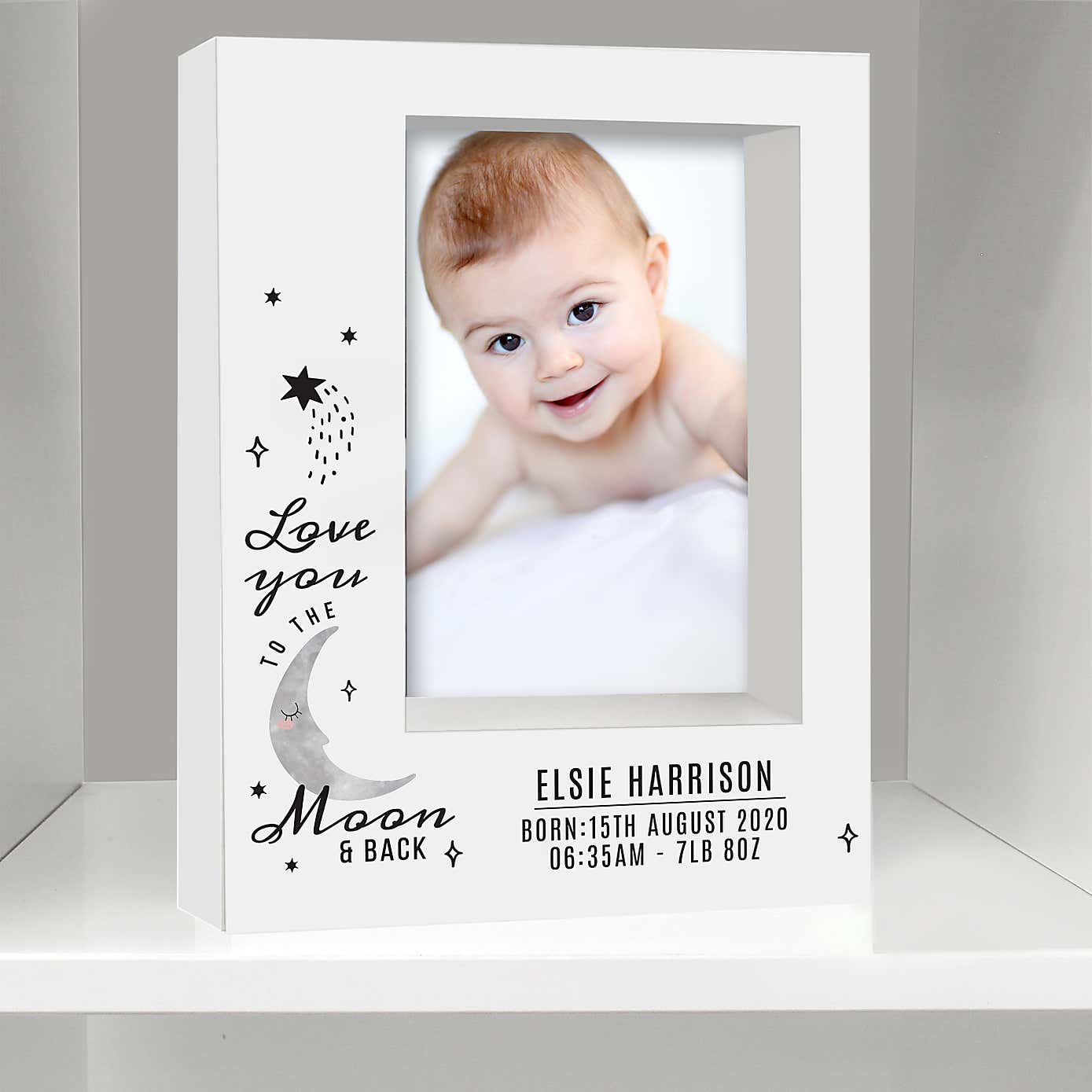 Personalised Baby To The Moon and Back Portrait Box Photo Frame
