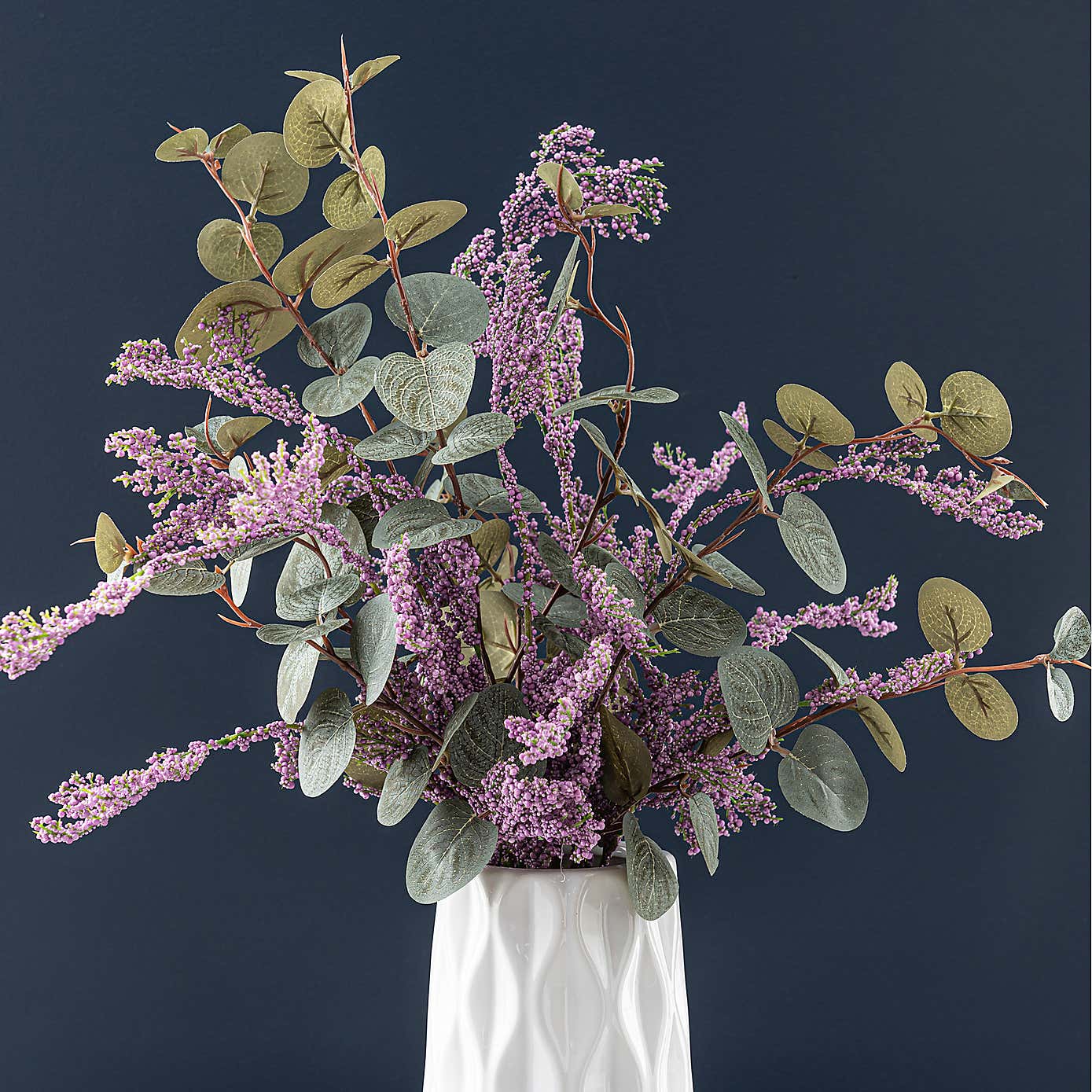Artificial Berry and Eucalyptus Bouquet in White Vase
