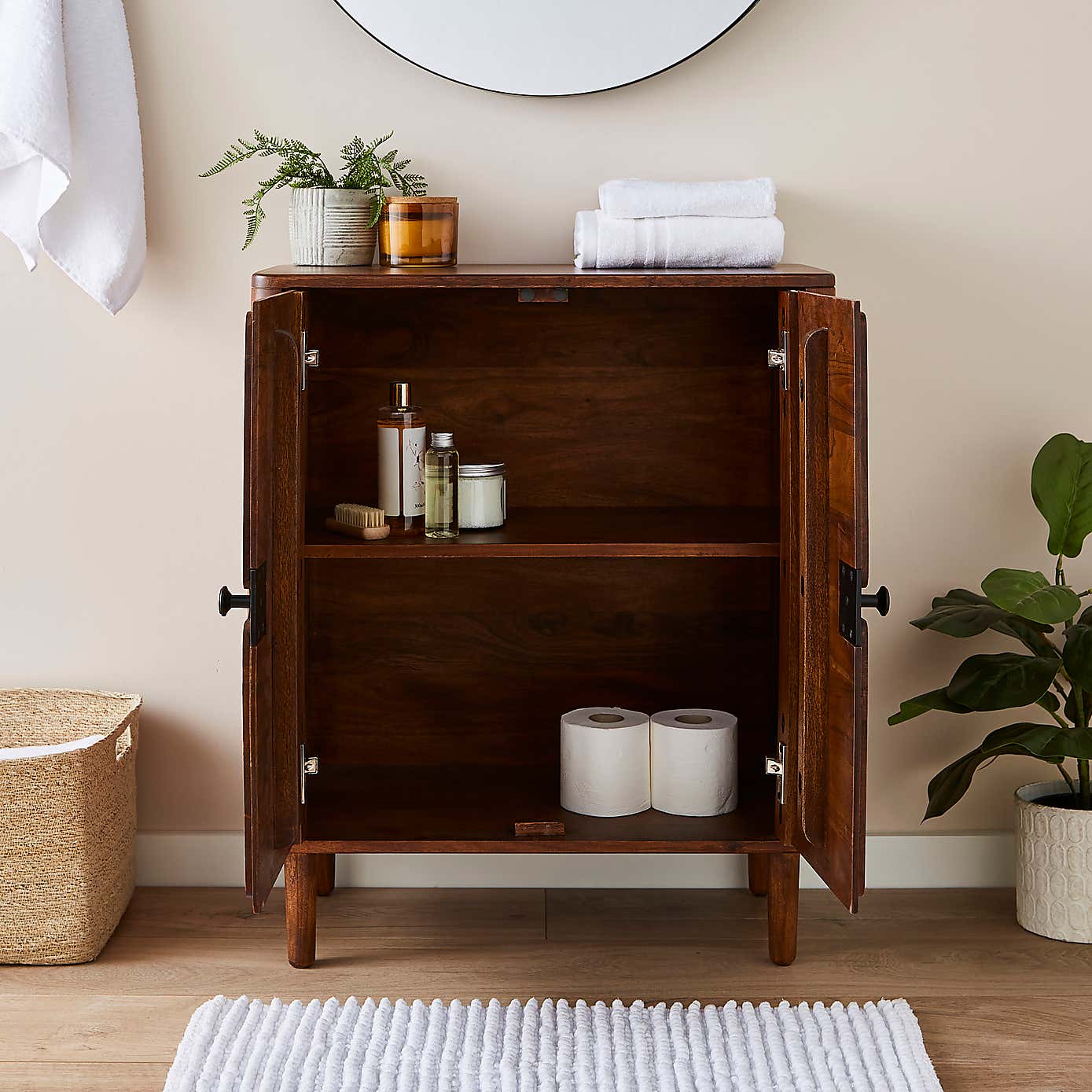 Alani 2 Door Bathroom Cabinet, Acacia Wood