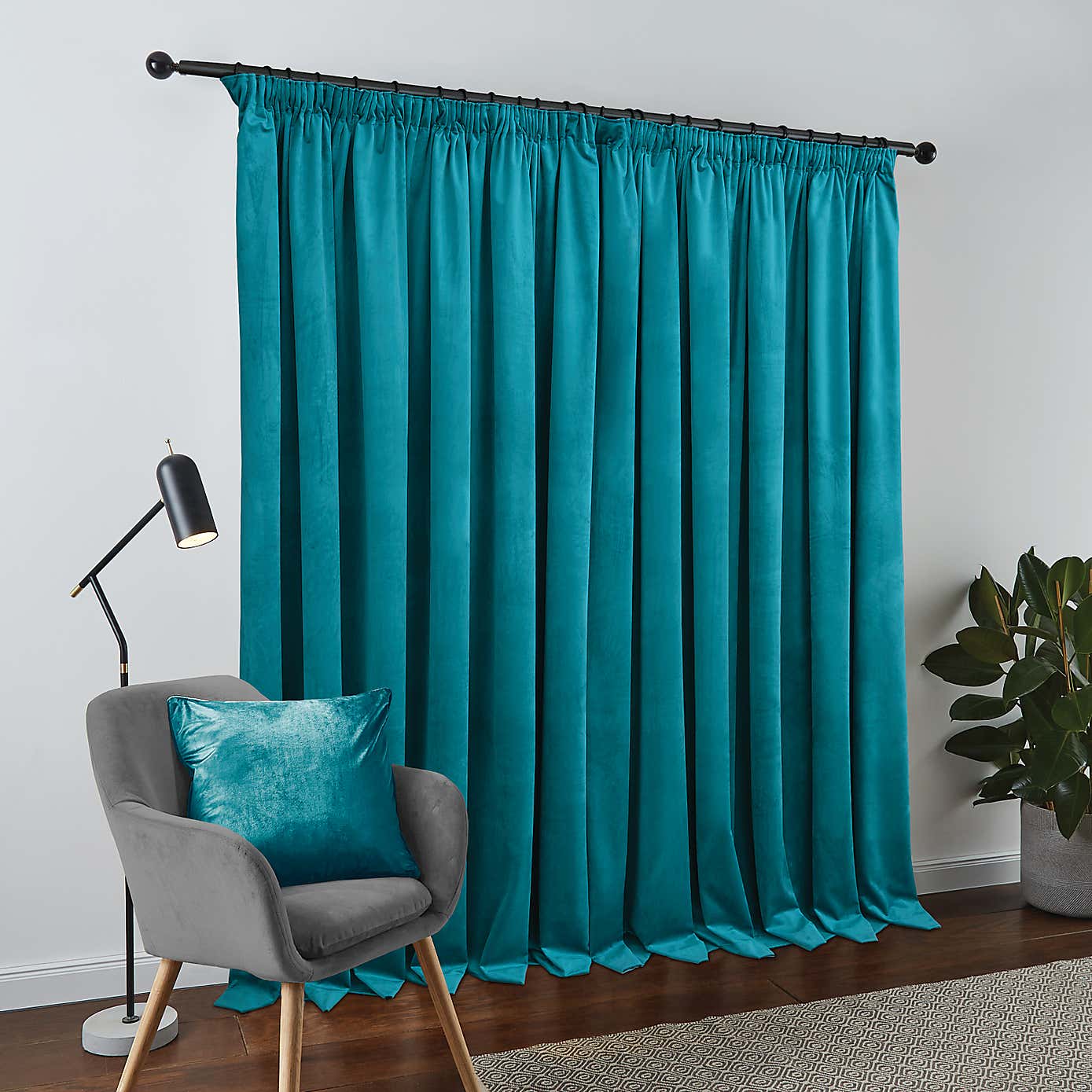 Recycled Velour Olive Pencil Pleat Curtains