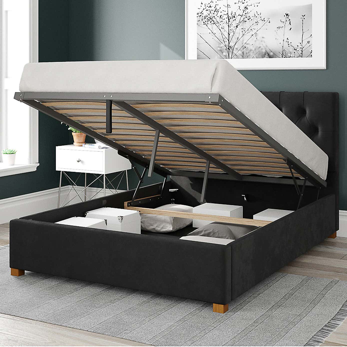 Olivier Plush Velvet Ottoman Bed