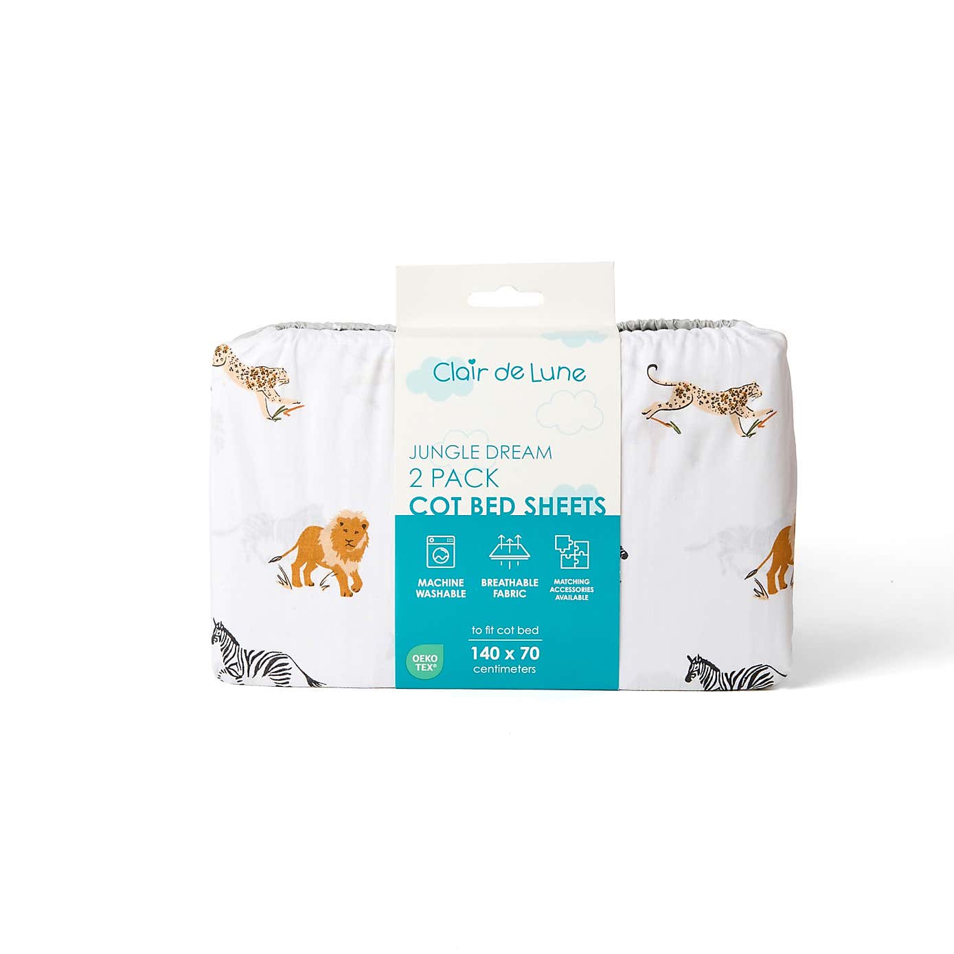 Clair de Lune Pack of 2 Jungle Dream Cot Bed Sheets