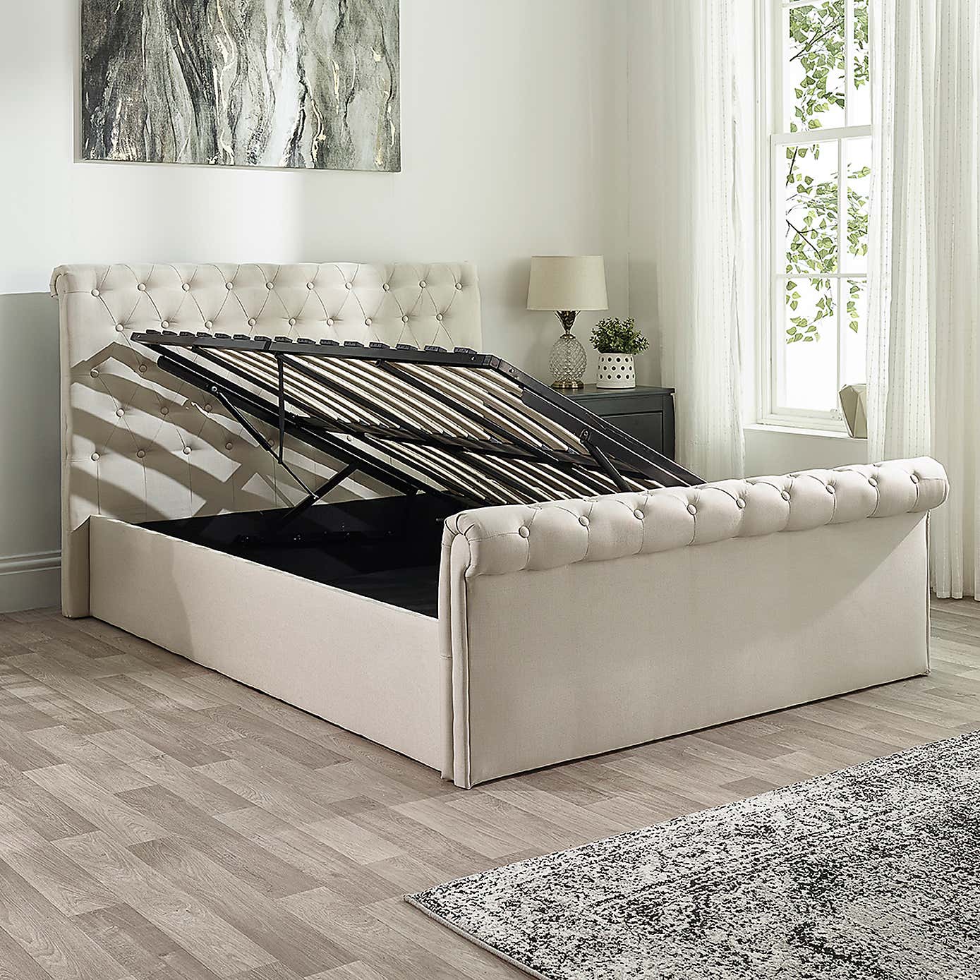 Chesterfield Linen Ottoman Bed Frame